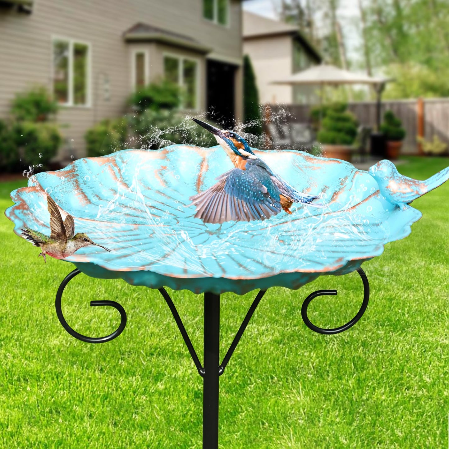 VCUTEKA Bird Baths for Outdoor, Metal Garden BirdBath with Bird Statue and Detachable Bird Bath Bowl for Yard Patio Lawn Decor