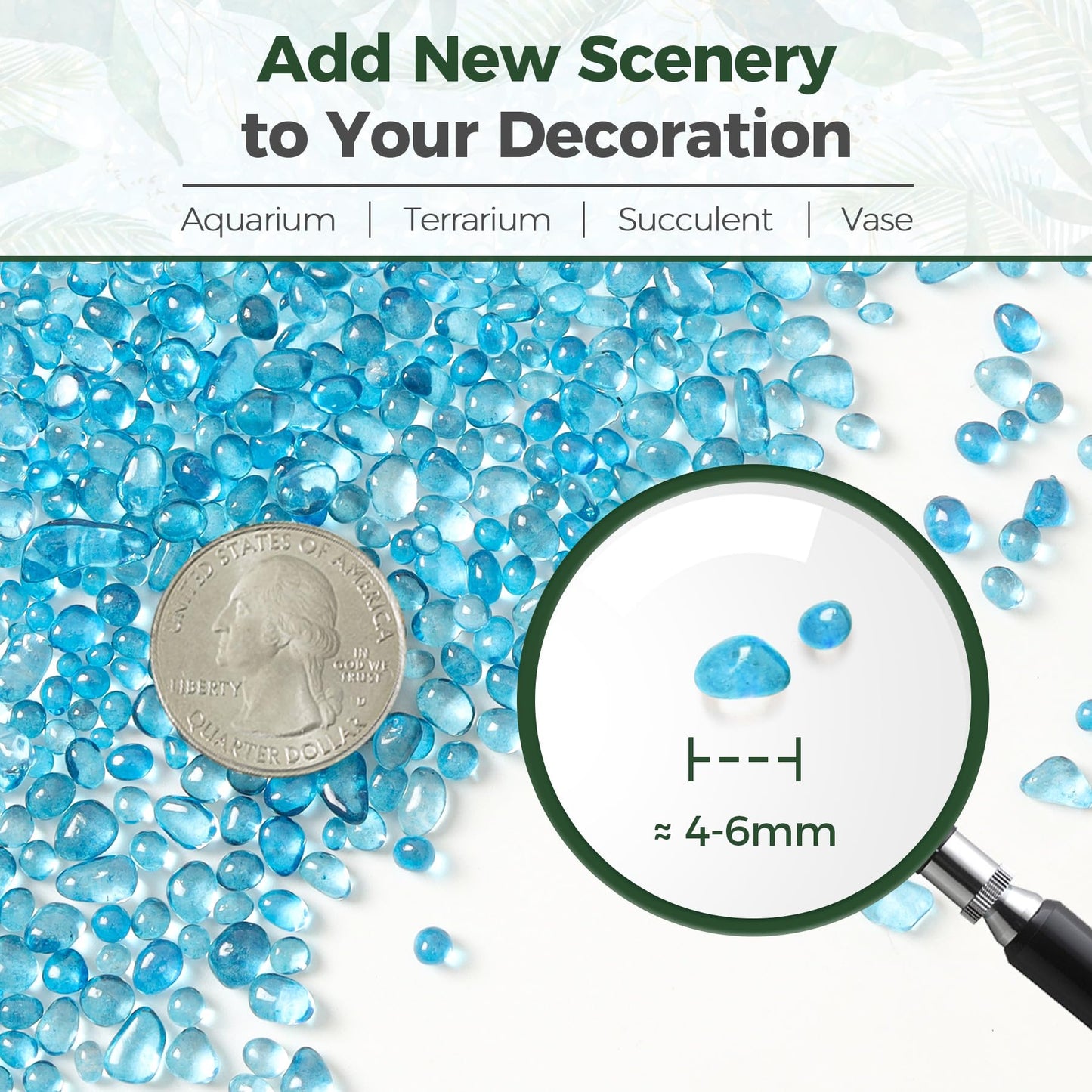 T4U Fish Tank Gravel 2 LB, Tumbled Small Rocks for Aquarium, Glass Beads for Vases, Succulent Rocks for Plants, Aquarium Gravel Decorative Pebbles for Terrarium Crafts Vase Filler, Blue
