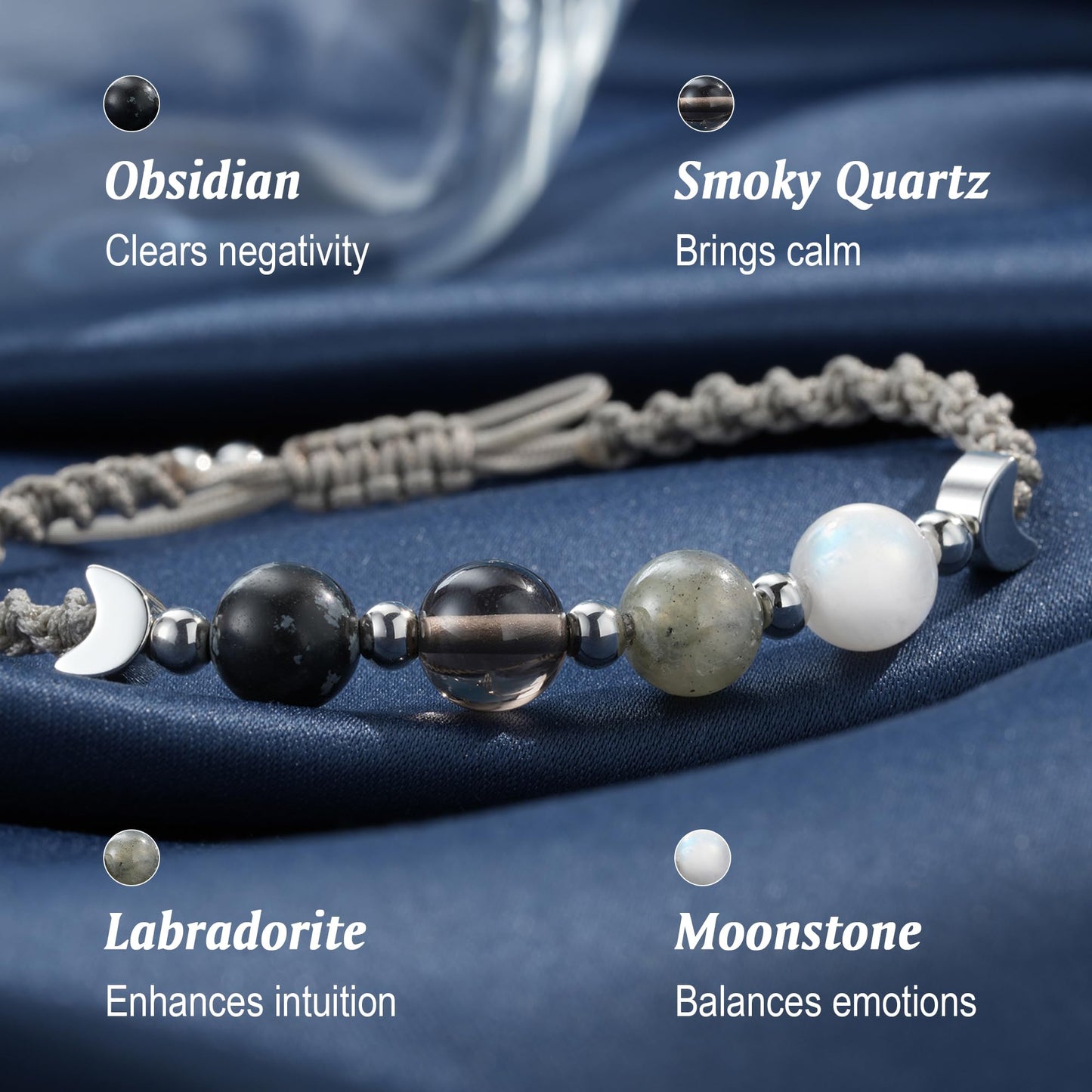 LAVEIR Moon Phase Crystal Healing Bracelet for Women, Natural Stone Beaded Bracelet with Moonstone, Spiritual Bracelets for Intuition, Emotional Balance, Intention Setting, Gifts for Women