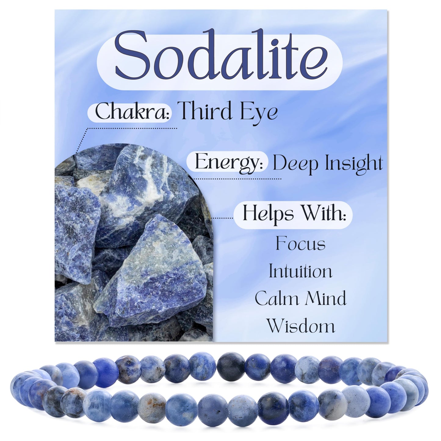 Bivei Sodalite-Clear Insight & Authenticity-4mm Beaded Bracelets for Women Handmade Semi Precious Natural Stone Stretch Elastic Jewelry Yoga Protection Gifts