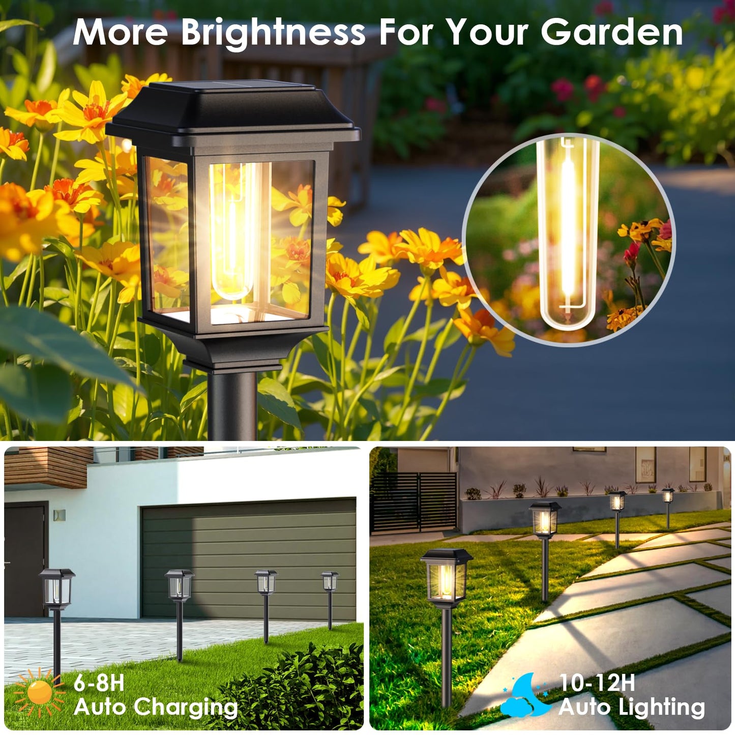 Mancra Solar Outdoor Lights Waterproof, 8 Pack Metal Glass Solar Pathway Lights Outdoor Lighting Garden Decor for Landscape Path Yard Patio Driveway (Warm White)