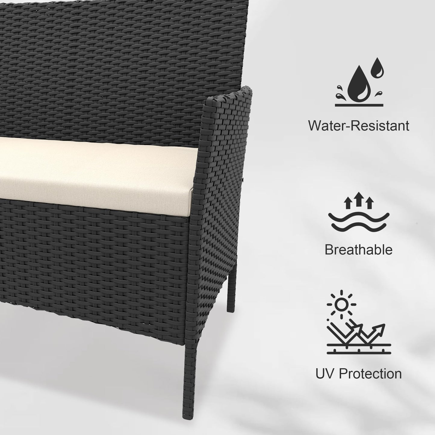 GAOMON 4 Piece Patio Furniture Set, Modern Patio Conversation Set with Glass Coffee Table, PE Wicker & Cushions for Poolside, Deck, Balcony, Black & Beige
