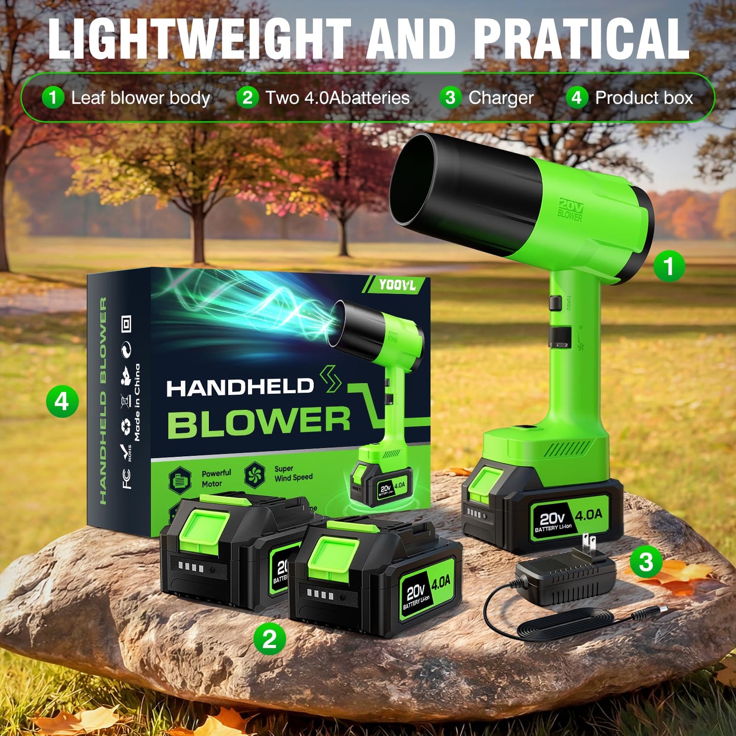 Leaf Blower Cordless, Handheld Leaf Blower with 2 X 4.0Ah Battery and Charger, Snow Blower with 6 Speed Modes, Lightweight Blowers for Lawn Care, Patio, Yard, Blowing Snow, Leaves, Dust-Yellow