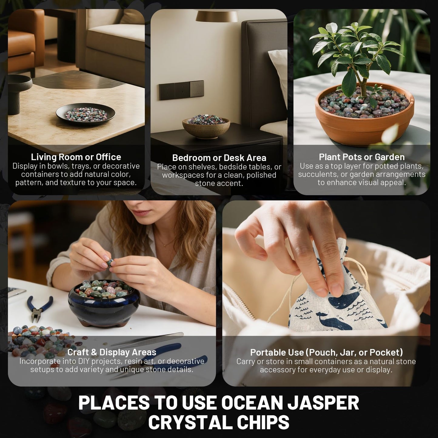 1.1lb Natural Crushed Ocean Jasper Crystal Tumbled Chips-Healing Crystals Chips Bulk, Crushed Crystal Gemstones for Crafts, Beautiful Package for Gift (Ocean Jasper)