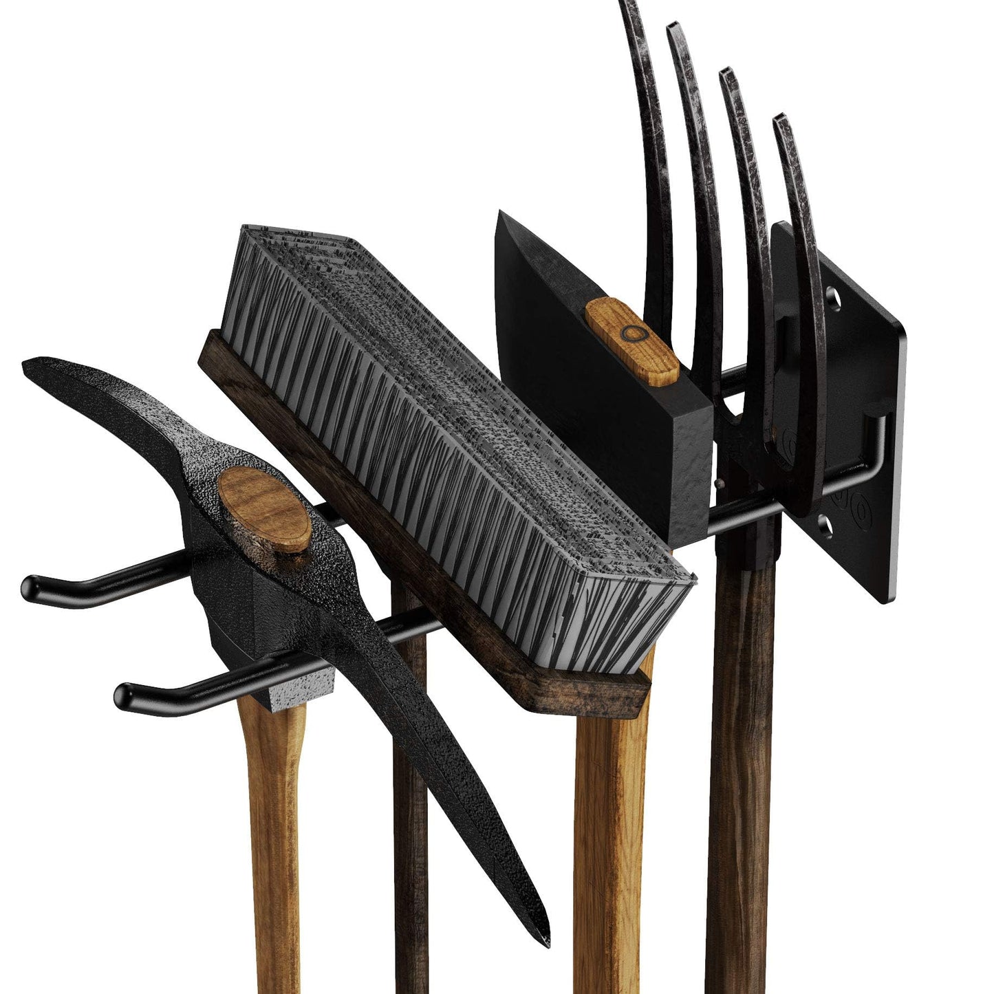 OUUO 4 Pack Garage Storage Organizer for Tool Organization Heavy-Duty Solid Steel Wall Hanger for Garden Tools - Shovel Holder, Rake Broom Yard Wall Mount Hooks - Overhead Garage Storage Rack