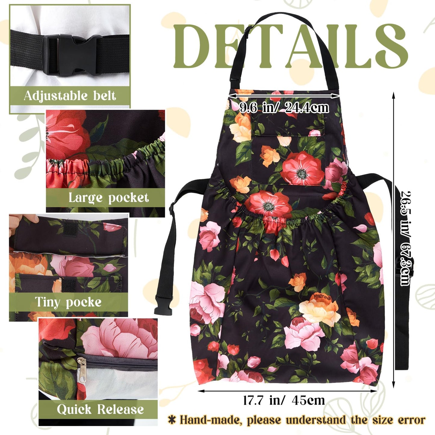 Maiteenly Gardening Apron with Release Pockets, Mother's Day Gifts for Women, Floral Apron for Harvesting Picking Weeding Laundry Work Artist Gardeners Gardening Lovers