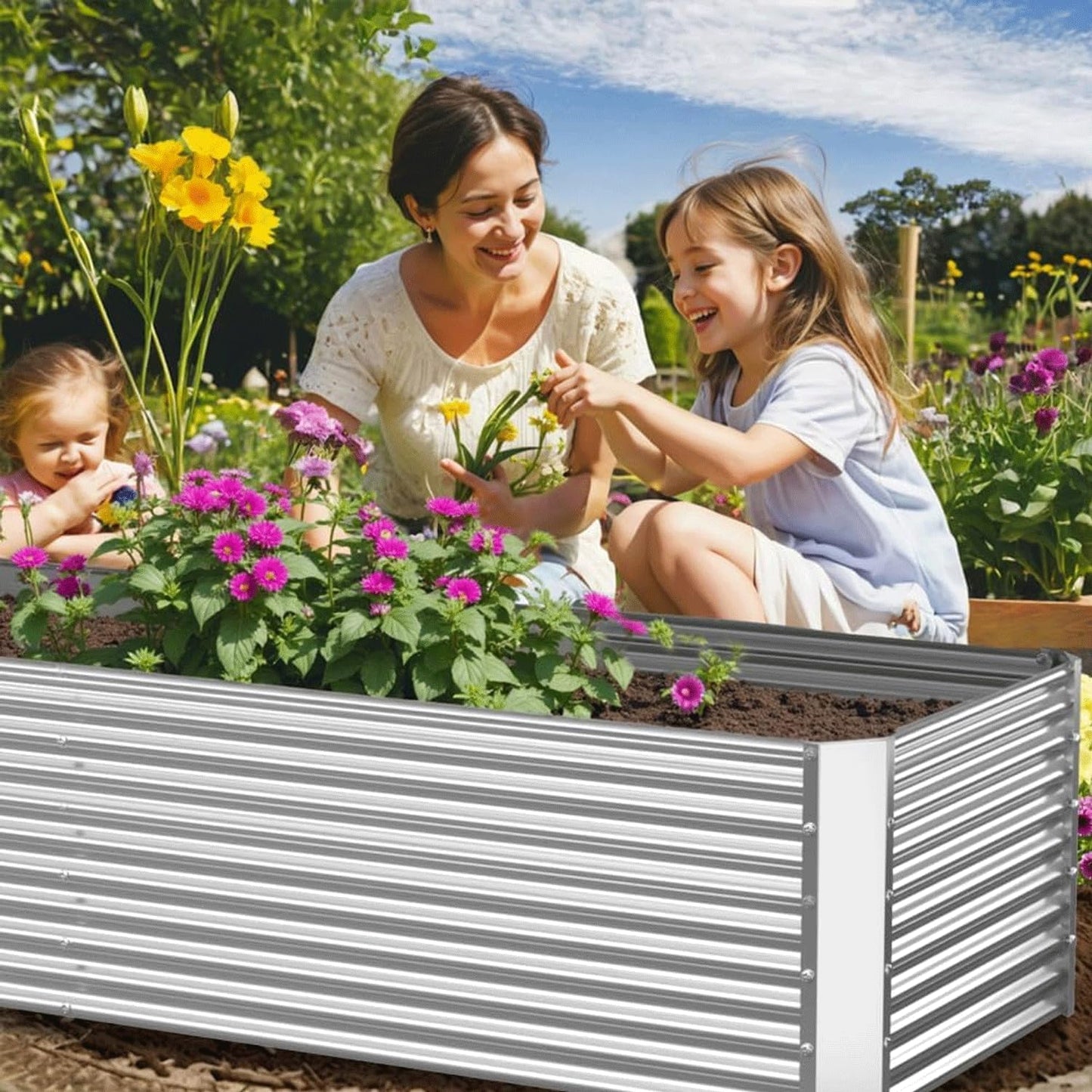 CATMANOR 2 Pack Tall Corrugated Galvanized Steel Raised Garden Bed Outdoor, Metal Above Ground Garden Bed for Vegetables and Flowers, Rectangle Raised Beds for Gardening-6x3FT