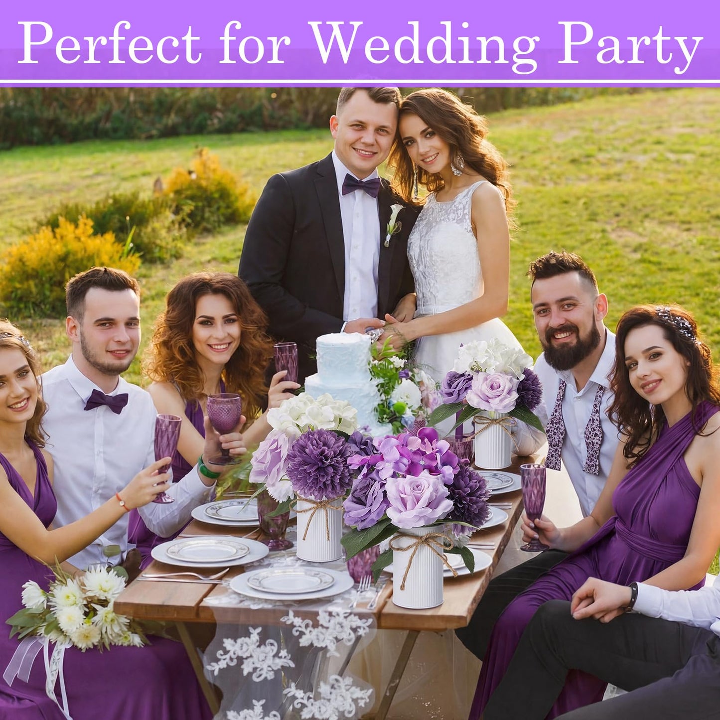 Zeyune 6 Sets Artificial Spring Centerpiece for Tables Fake Purple Plants with Galvanized Pots Farmhouse Purple Flowers Bouquet for Wedding Home Office Rustic Decor