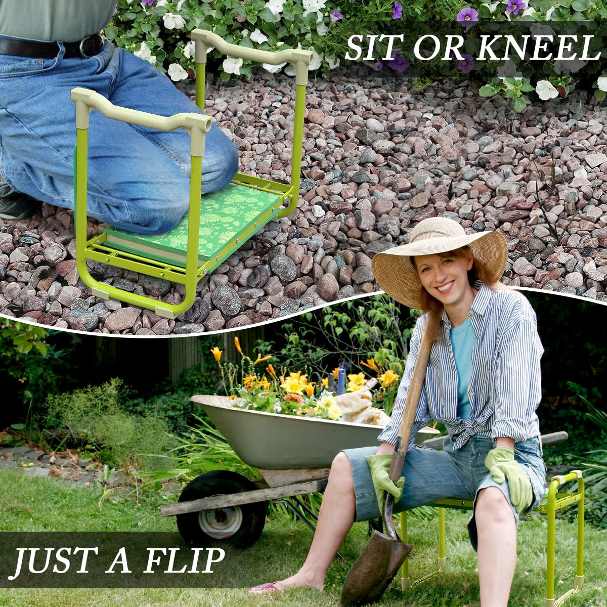 Colwelt Garden Stool and Kneeler Set, Garden Seat and Kneeler Heavy Duty with 10" Wide Soft Kneeling Pad, Non-Slip Garden Bench for Kneeling and Sitting with Elegant Apron, Gardening Gifts for Women