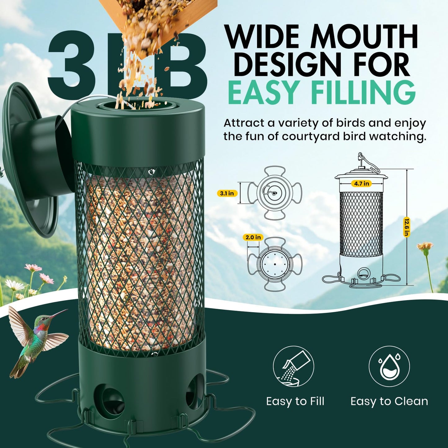 Olaiti Metal Squirrel Proof Bird Feeders for Outdoors Hanging,Weight-Activated Large Capacity Feeder for Wild Finch, Cardinal,Blue Jay, Chickadee, Weatherproof and Durable 4 Perches,Green