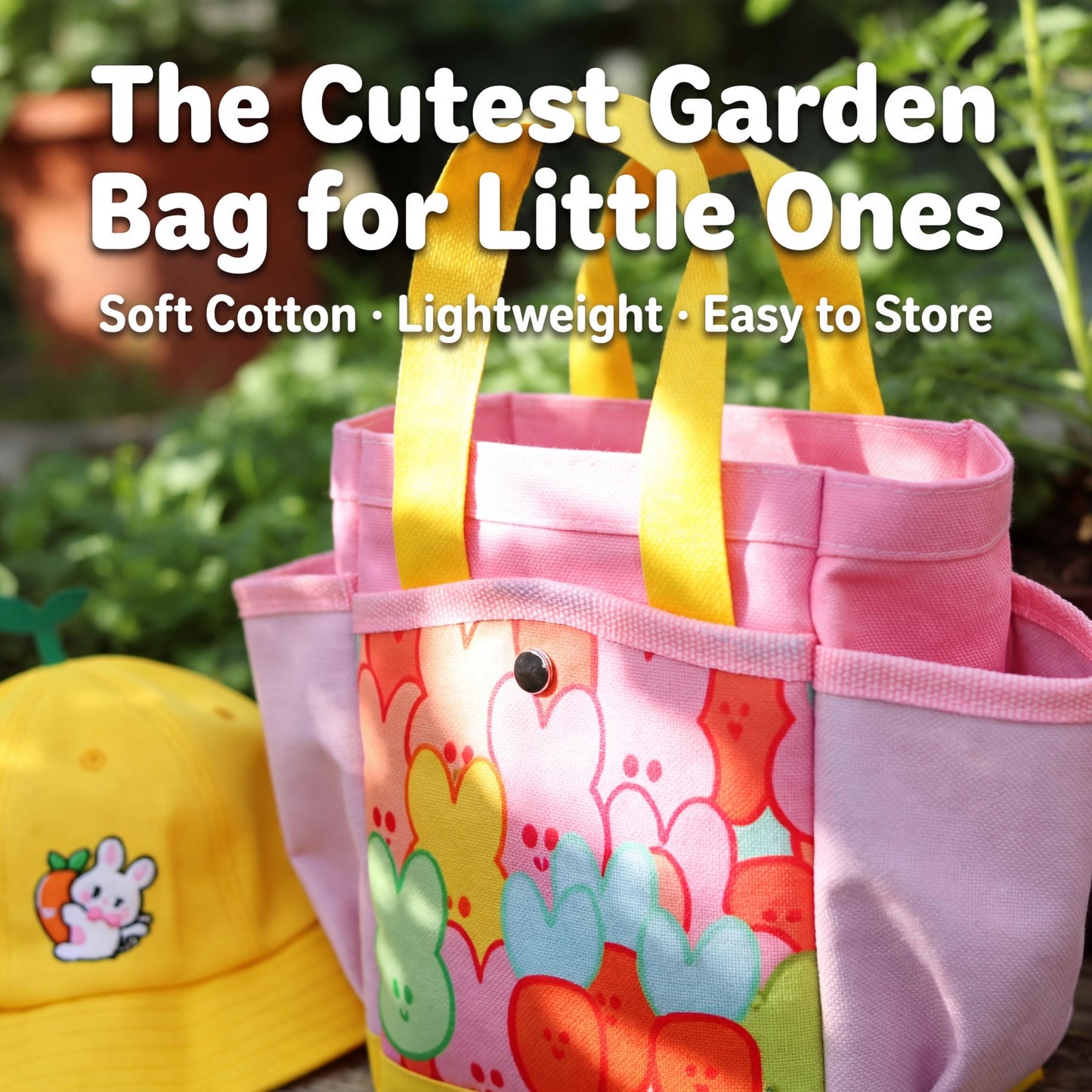 Kids Gardening Outdoor Tools Set with Adorable Sun Protective Hat & Bunny Apron, Carrot-Shaped Shovel Rake Trowel, Garden Kit for Toddlers Ages 3-8, Spring Birthday Gift