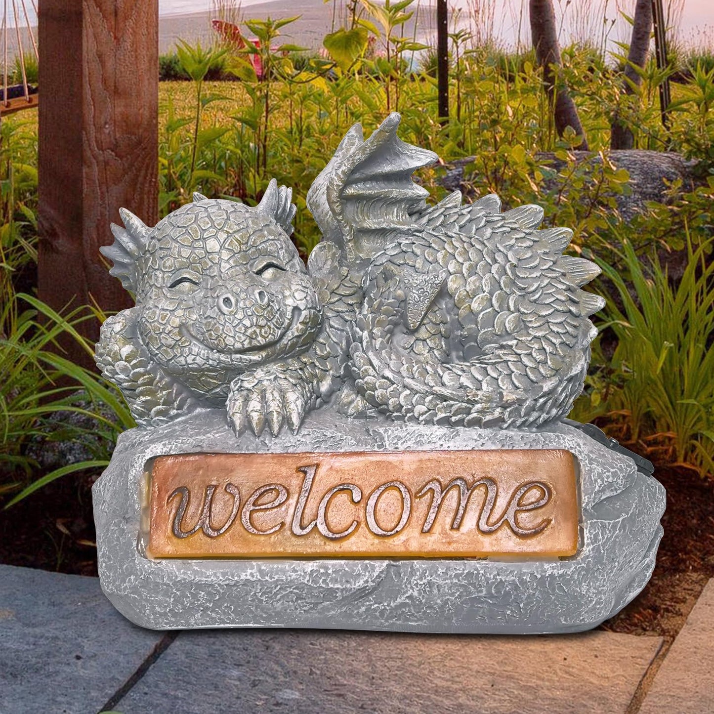 Vukjep Solar Garden Decorations-Garden Dragon Welcome Display Decorative，Decor for Patio, Yard, Lawn, Pathway, Landescape (Western Dragon Statue)