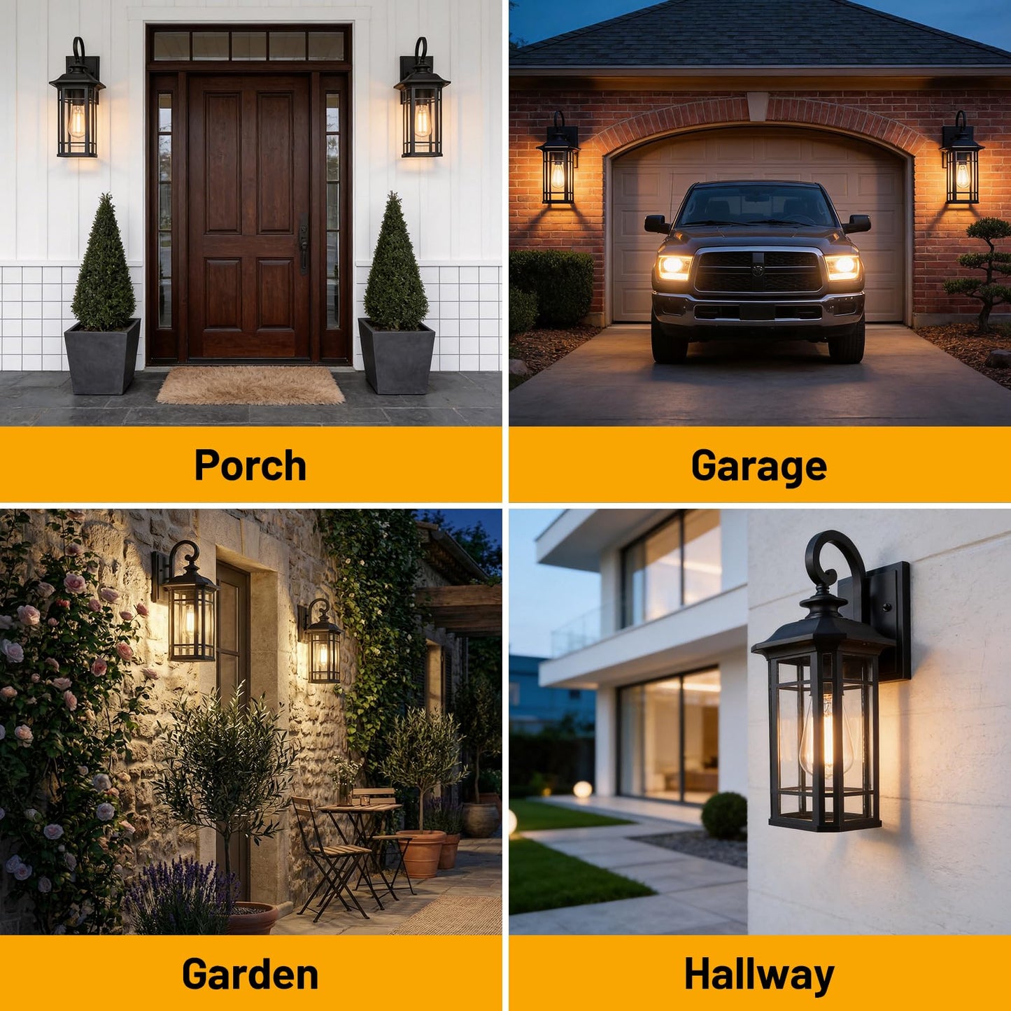 Starcurin Outdoor Porch Lights Wall Mount, Outdoor Wall Light Fixtures Exterior Lights for House, Black Lantern Cage Coach Carriage Light with Clear Glass for Front Door Garage Patio