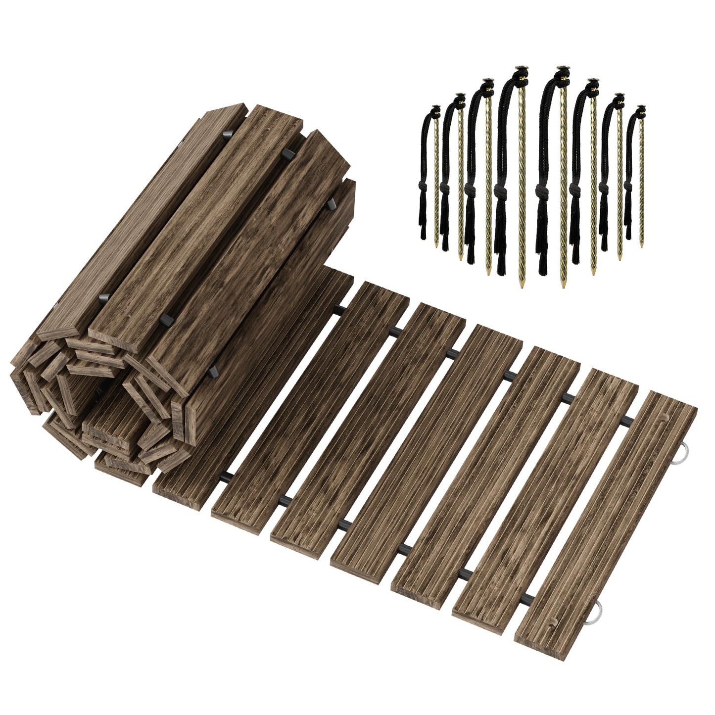 Amazer Wooden Garden Pathway Pavers for Outside,8.5FT Roll Out Straight Walkway Widened Plank Non-Slip Outdoor Patio Straight Path with 8 Stakes, Garden Lawn Boardwalk Backyard Walkway, Brown