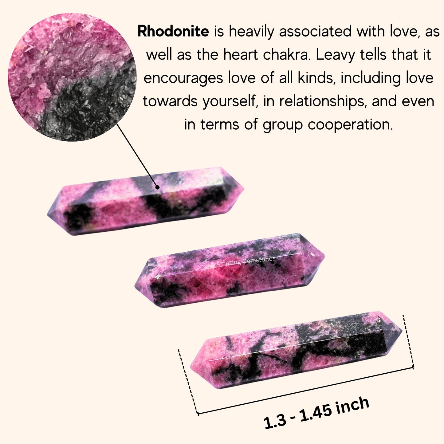 Amazing Gemstone Rhodonite Crystal Points Bulk Healing Crystals - Pack of 3 Double Terminated Healing Wand Point Bulk Crystals for Crafts,Crystal Grid,DIY Work - Premium Crystals for Beginners Gifts