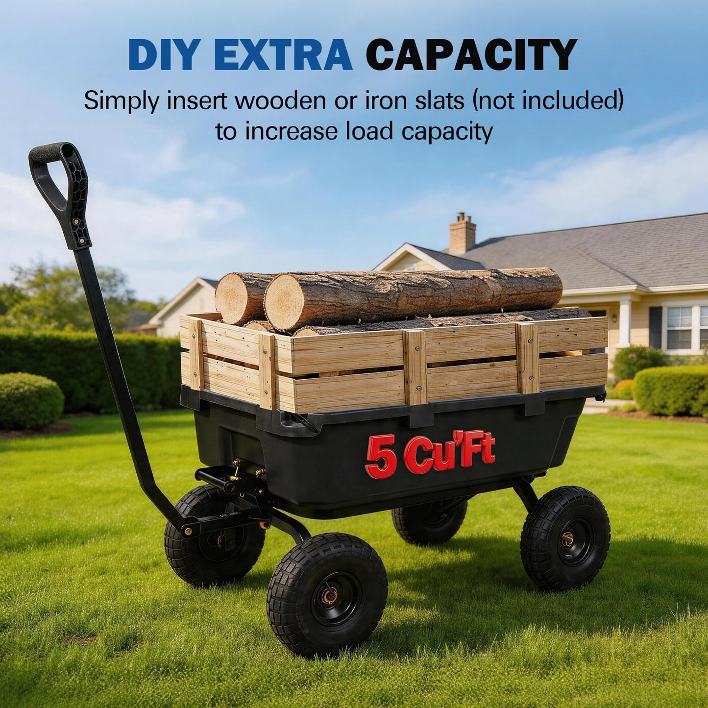 BILT HARD 900 lbs Poly Garden Dump Cart, 5 Cu.Ft Wheelbarrow Cart with 10" All Terrain Wheels & Quick-Release System, Heavy Duty Utility Wagon for Yard, Farm & Garden