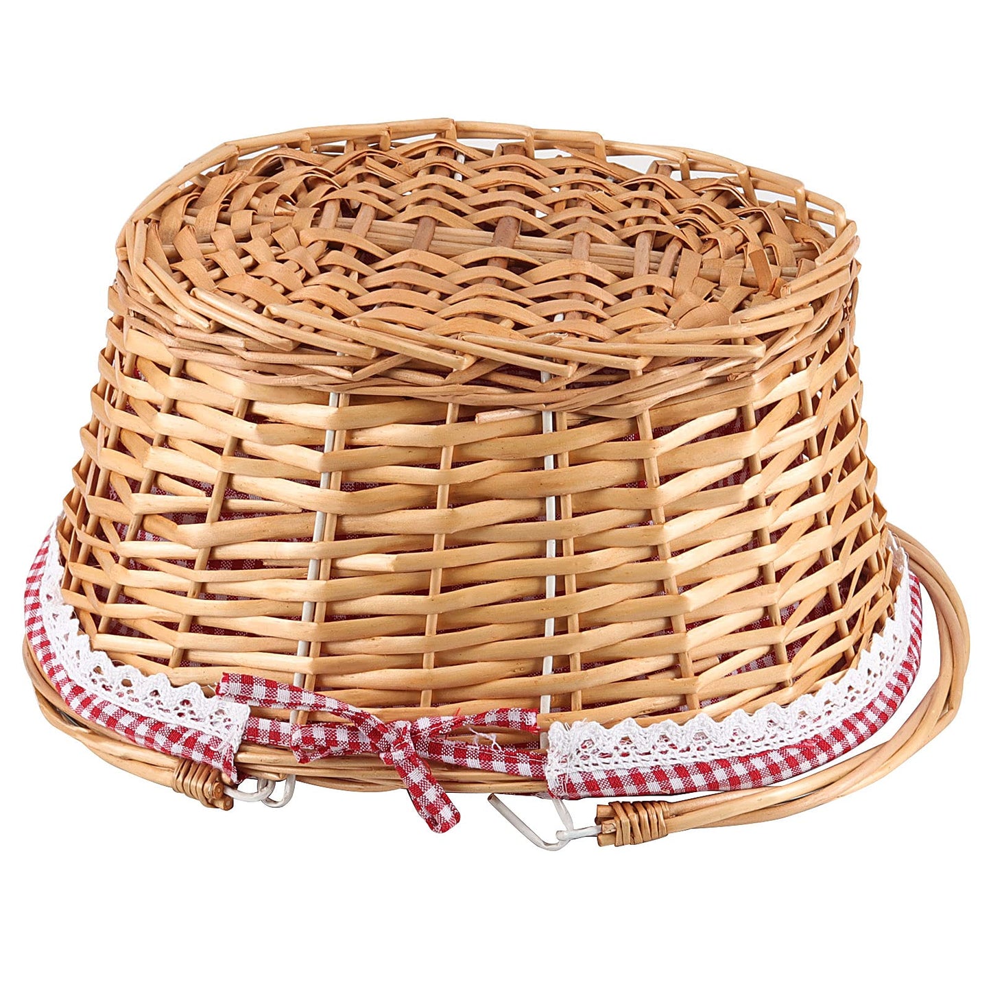 ZEONHEI Wicker Woven Basket with Double Folding Handles, Willow Picnic Hamper with Linen Cloth Lining for Easter Eggs, Candy Storage, Gift Packing, (Red, 14 Inch)