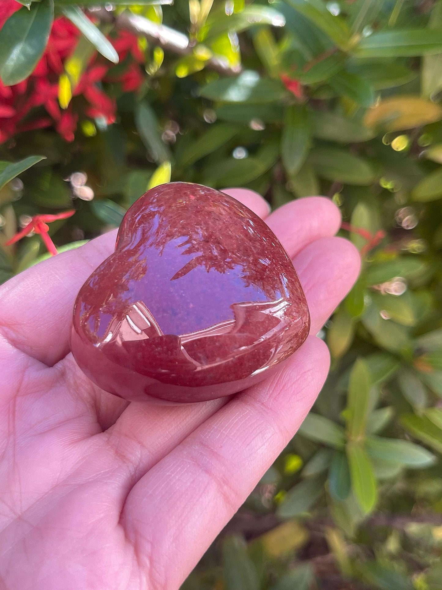 Strawberry Quartz Gemstone Hearts, Polished Strawberry Quartz Puffy Hearts, Strawberry Quartz Crystal Palm Stone, Strawberry Quartz Healing Crystal Hearts (1 Heart)