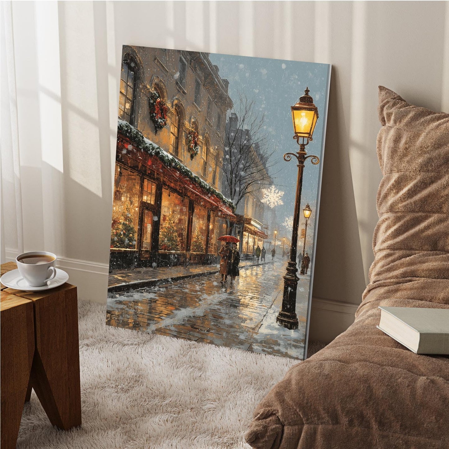 vjfkskuey Romantic winter Christmasn Christmas street scene wall art snow scene holiday joint night print poster travel festive decor art