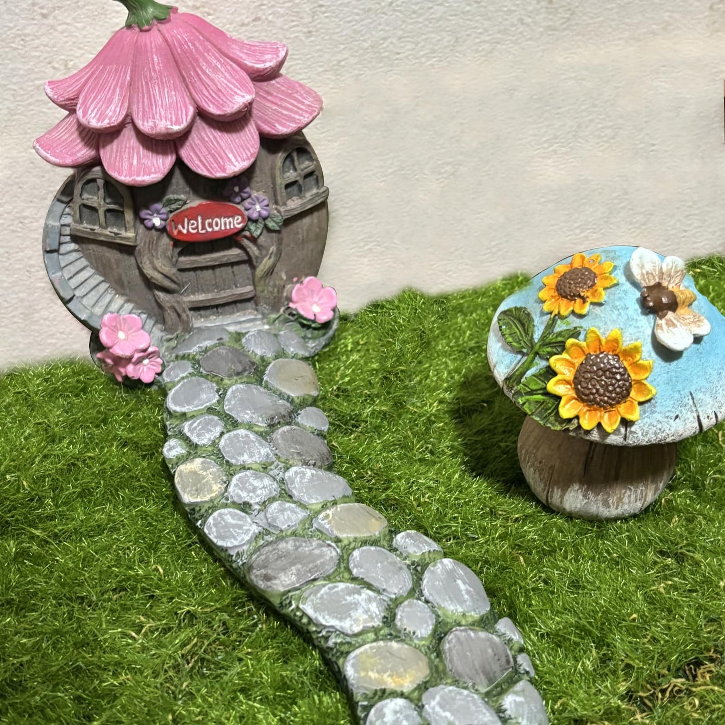 MUAMAX Fairy Garden Pathway, Miniature Stone Road, Green, Resin, Outdoor Statue, Home Decor, Fairy