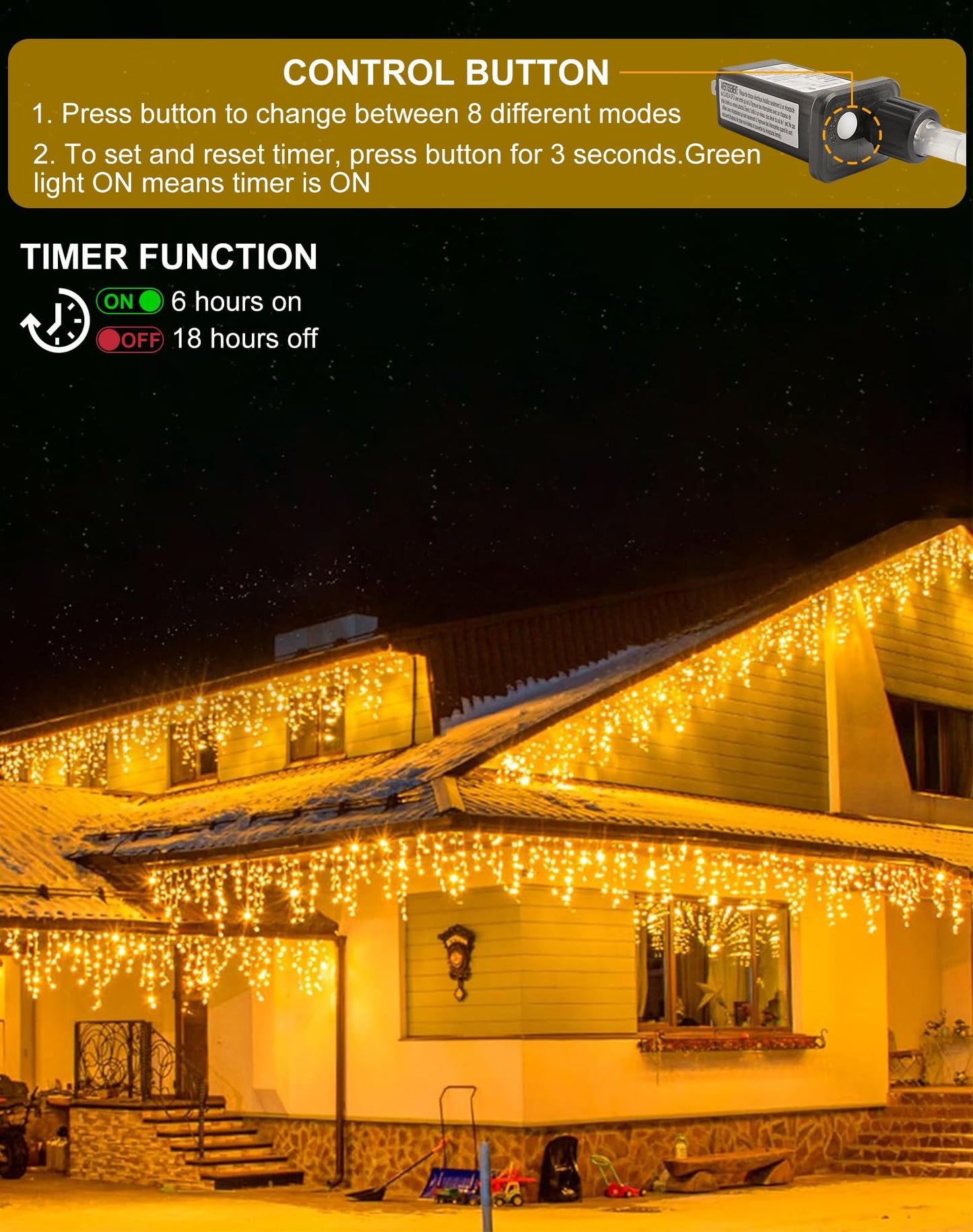 GOHDLAMP Christmas Icicle Lights Outside 624 LED 59FT Warm White, 96 Drops 2700K Icicle Christmas Lights with Remote/8 Modes/Timer, IP44 Waterproof for Roof Gutter Wedding Holiday Decorations