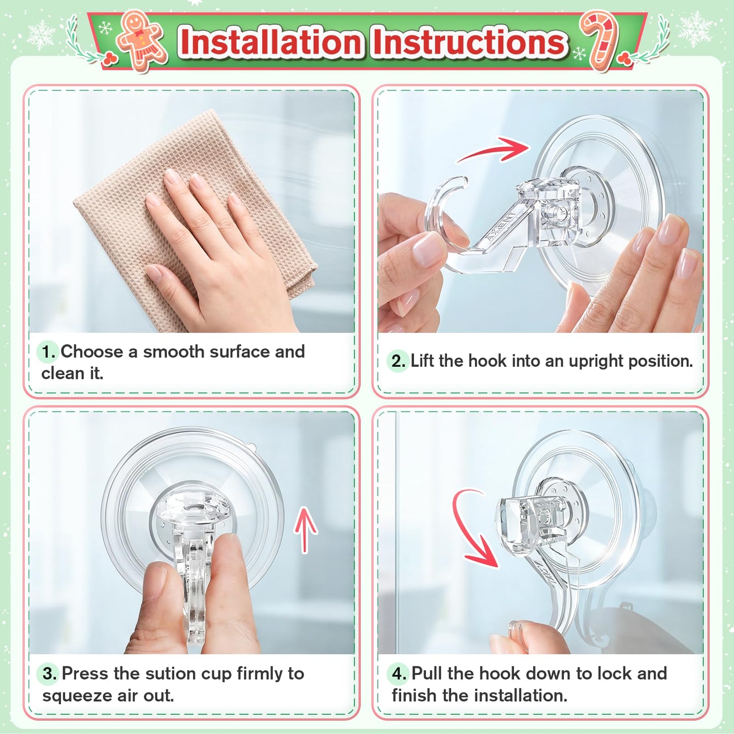 VIS'V Wreath Hanger, Large Suction Cup Wreath Hooks, Heavy Duty, 22 LB Capacity, Removable and Reusable, Clear, 2 Pcs