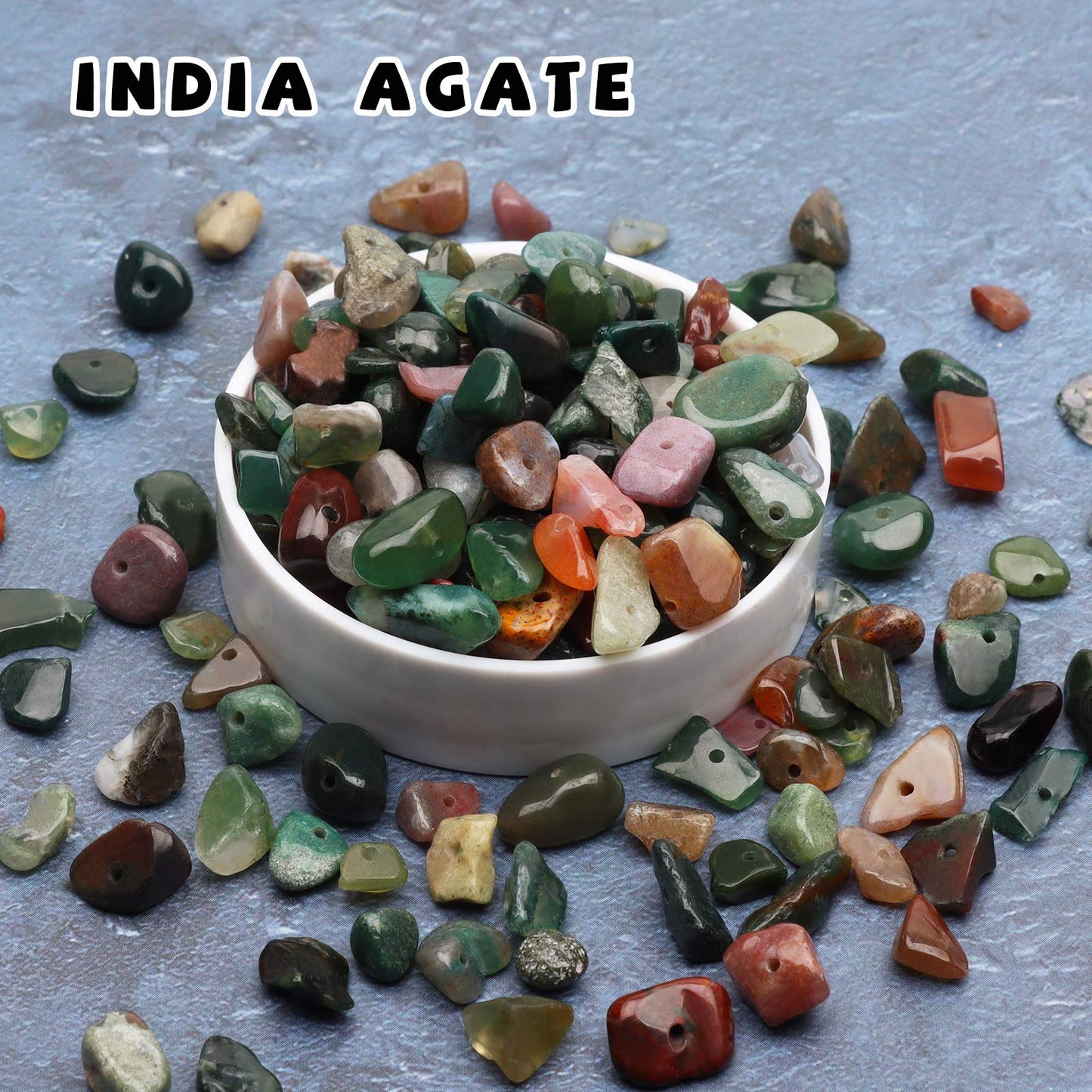 500 pcs Natural Chip Stone Beads, India Agate 5-8 mm Irregular Gemstones Healing Crystal Loose Rocks Bead Hole Drilled for Jewelry Making Bracelet