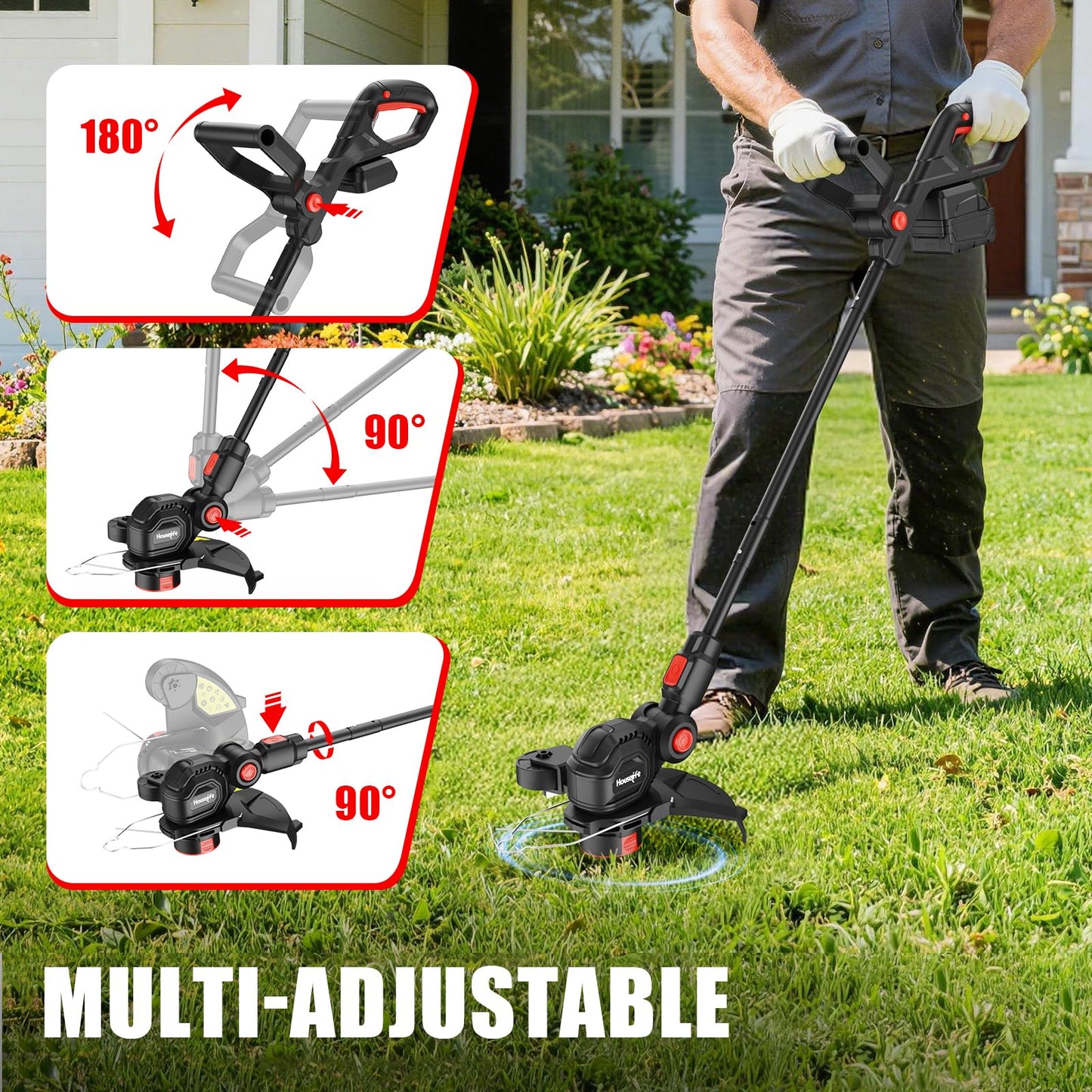 Cordless Weed Eater Compatible with Milwaukee M18 18V Battery(Tool Only), 12-Inch 3-in-1 String Trimmer with 8500RPM Upgraded Motor, Automatic Line Feed Weed Wacker for Lawn Edging and Mowing-Red