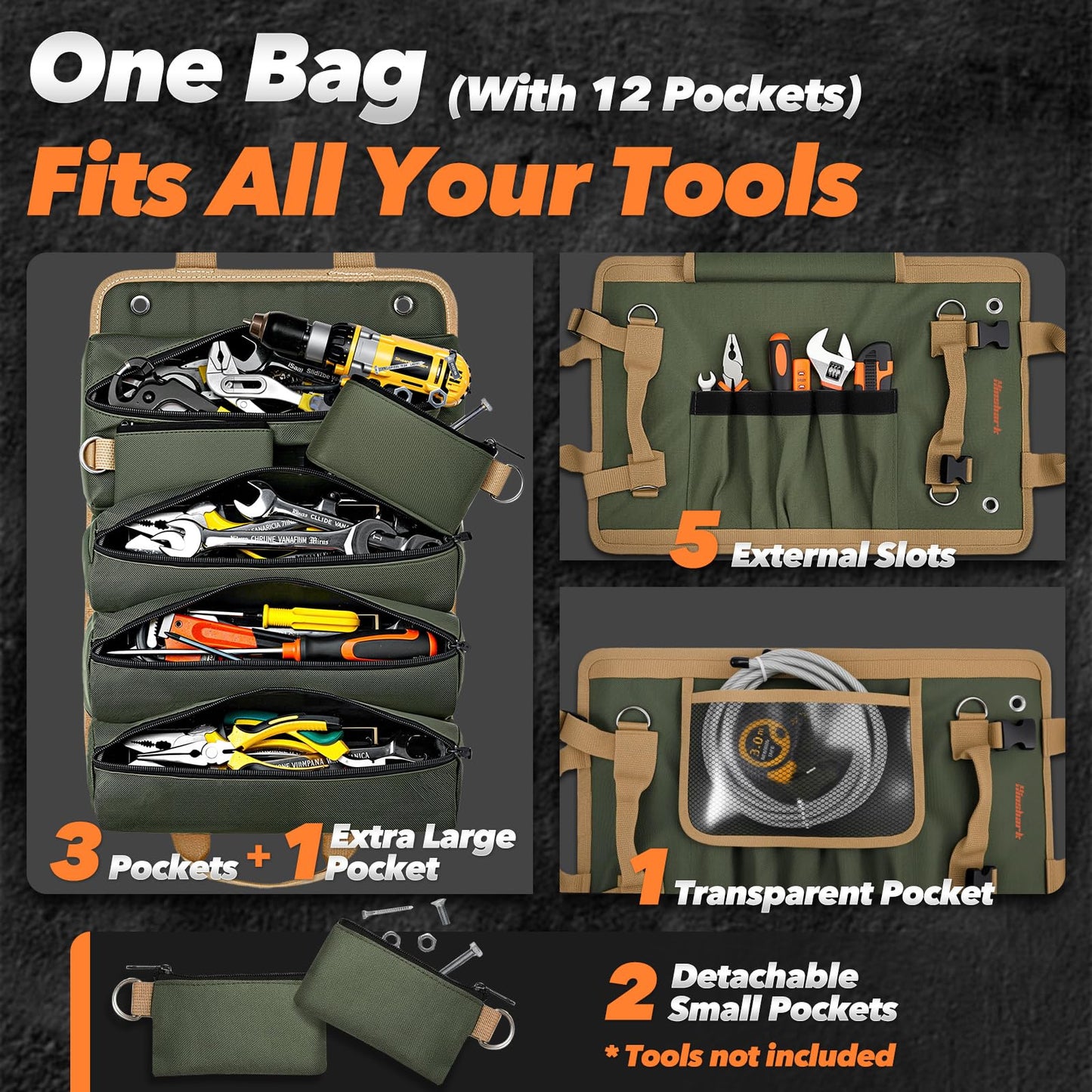 Gifts for Men, Roll Up Tool Bag, Anniversary Birthday Gifts for Men Dad Husband Him Boyfriend, Father Day Gifts for Dad Who Have Everything, Portable Tool Organization for Mechanic Welding Electrician