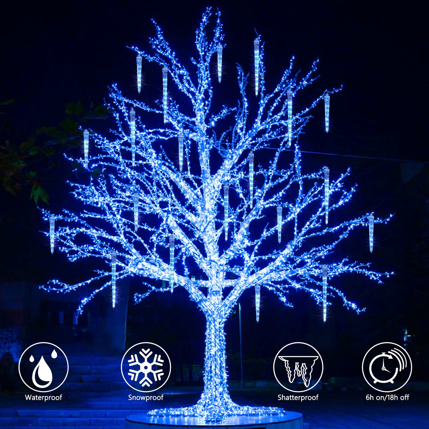 Joomer Icicle Christmas Lights Outdoor, 13FT 20 Icicles 320 LED Meteor Shower Icicle Lights Timer Waterproof Connectable Christmas Light for Outside Home Xmas Decoration - Blue