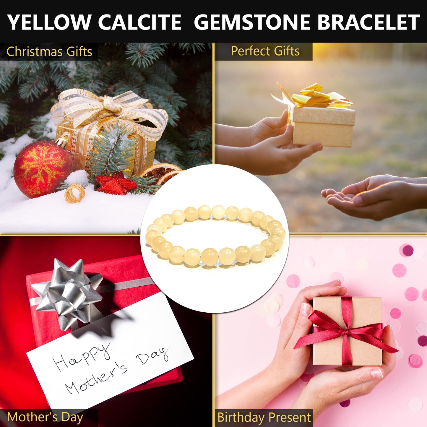 ANAYA AGATE Yellow Calcite Bracelet – Healing Crystal Bracelet for Women and Men – 8mm Round Beaded Bracelet for Protection, Positive Energy – Elastic Adjustable Size Gemstone Bead Bracelet