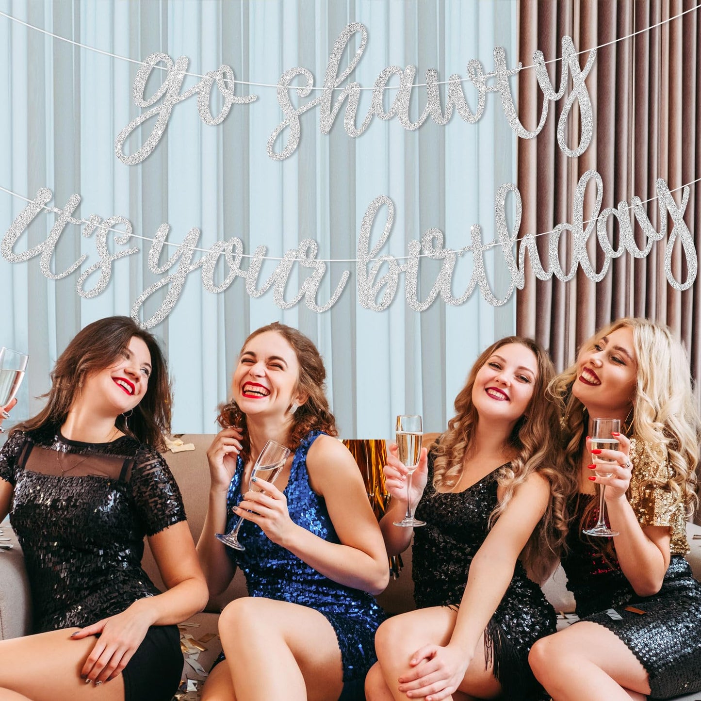 JHZMCRX Go Shawty It's Your Birthday Banner Glitter Happy Birthday Banner Sign Funny Garland Wall Door Banners for Women Girls Birthday Party Decorations Backdrops Silver