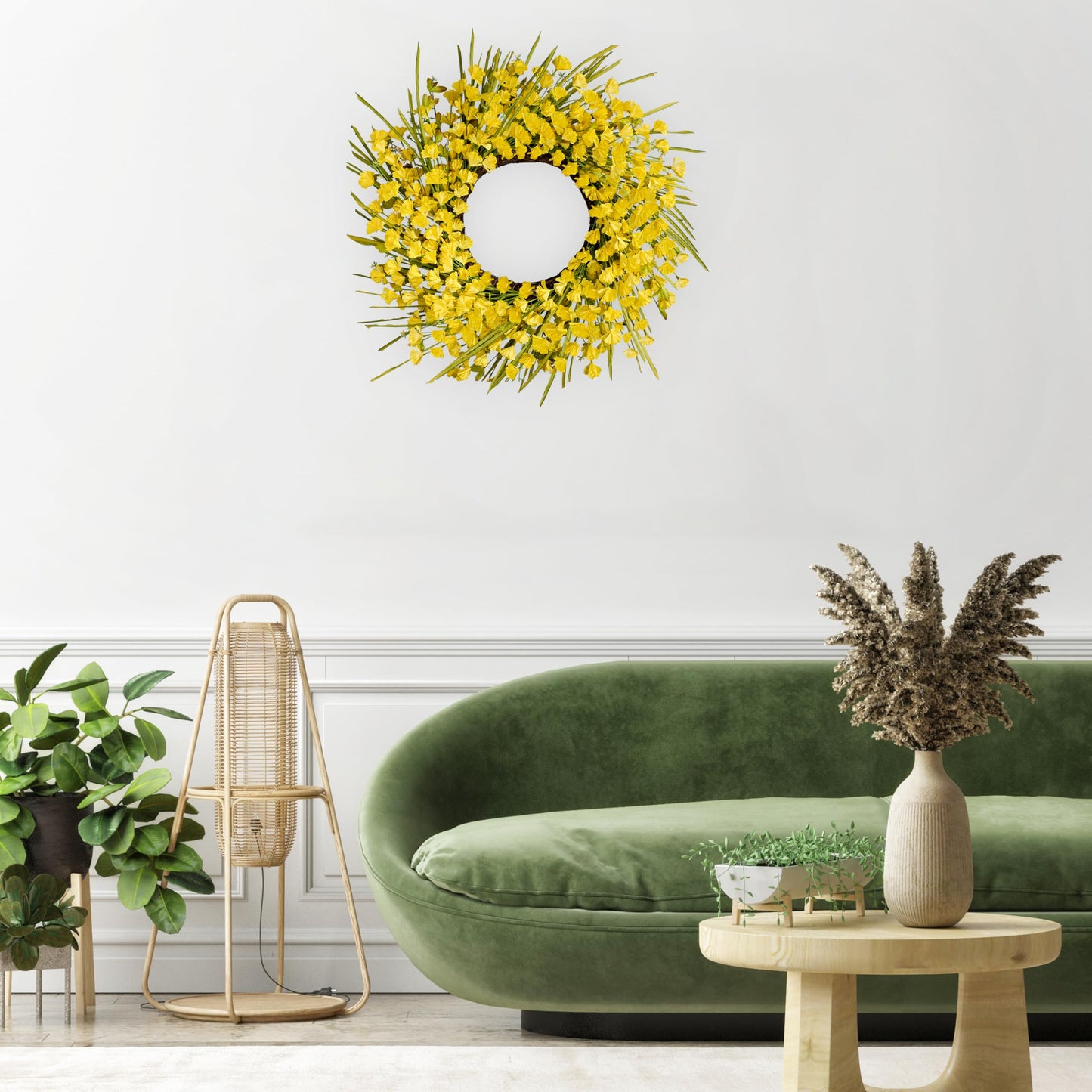 Zjlmit Artificial Spring Wreaths for Front Door 24 inch Spring Wreath Yellow Summer Wreath with Yellow Flowers Berries for Porch Farmhouse Wall Indoor Home Decoration