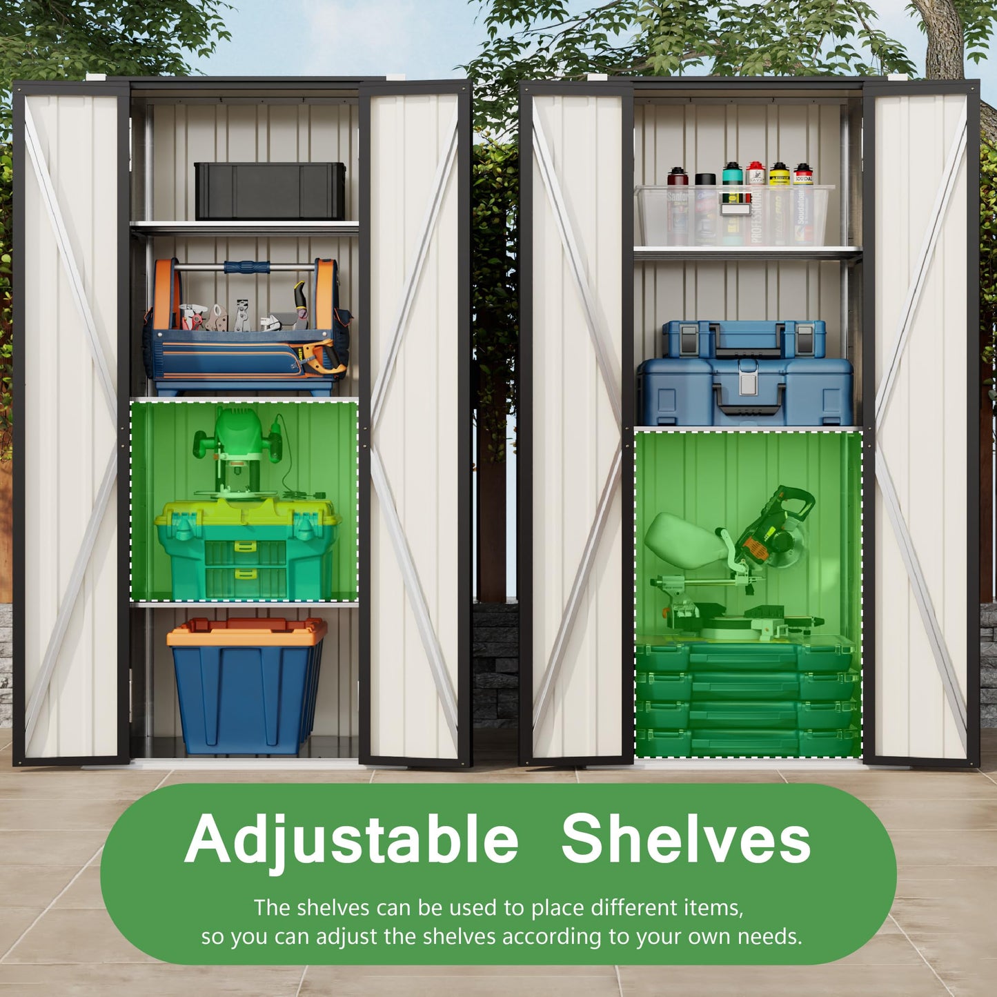Devoko 28 Cuft Lockable Metal Storage Shed, Vertical Indoor Outdoor Tool Cabinet with 3 Adjustable Shelves for Patio Garden Backyard, Black