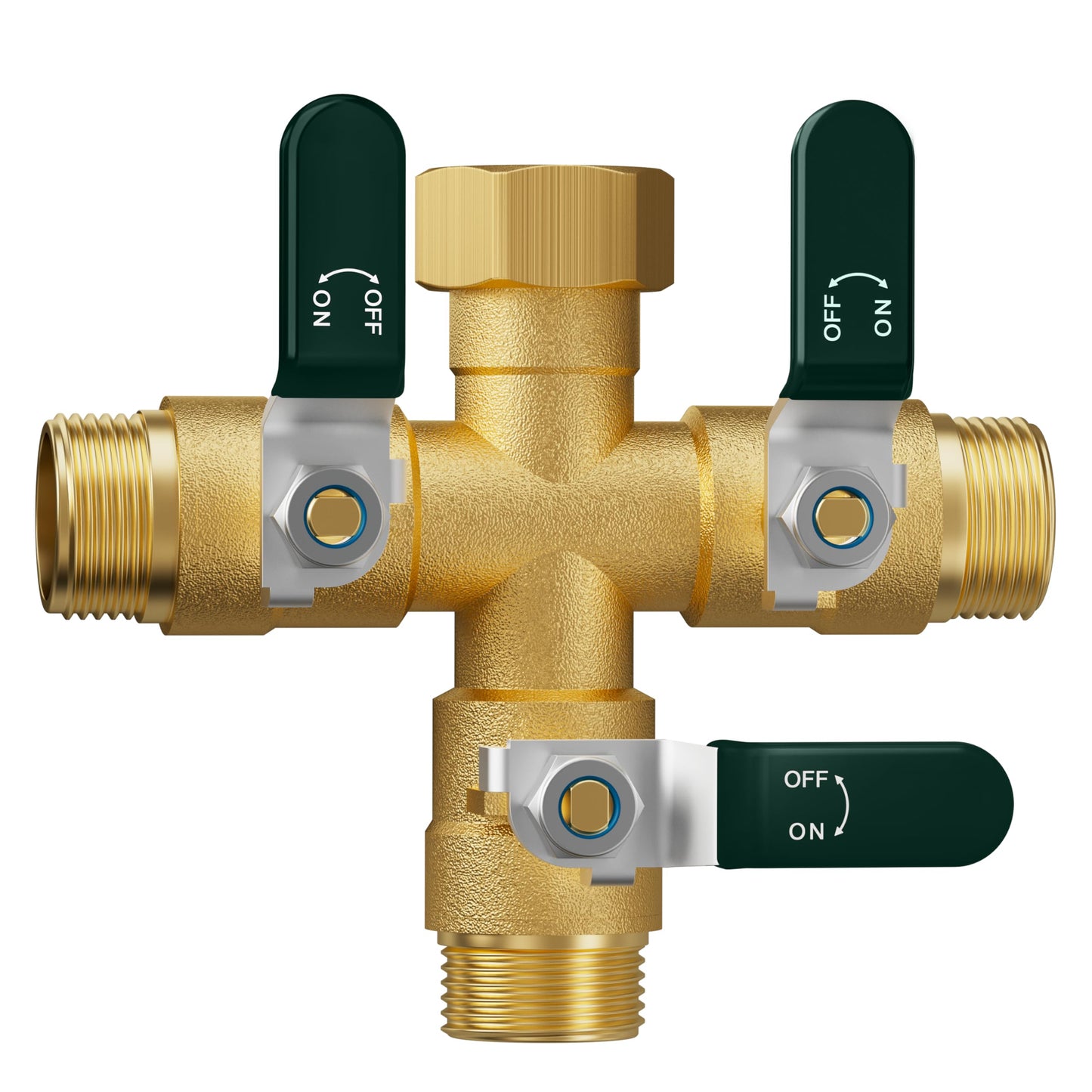 EBH Garden Hose Splitter 3 Way, Heavy Duty Solid Brass Hose Splitter with Shutoff Valves, Water Spigot Splitter With 304 Stainless Steel Handle, Full Flow Outdoor Faucet Splitter, 3/4" GHT Thread