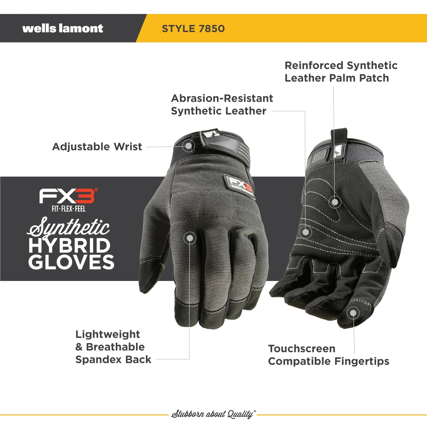 Wells Lamont Men's FX3 Extreme Dexterity Work Gloves – Padded, Ergonomic Work Gloves, Touchscreen Compatible – Heavy Duty Synthetic Leather with Reinforced Fingertips and Adjustable Fit – Gray - L