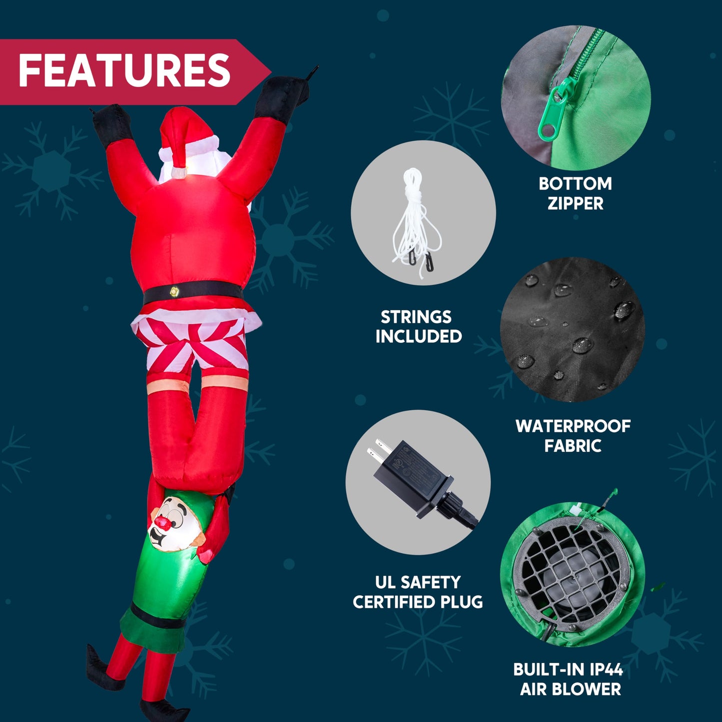 Joiedomi Hanging Christmas Inflatables Decoration, Christmas Inflatable Climbing Santa with Falling Elf, Blow Up Santa with Build-in LEDs for Xmas Party Outdoor Yard Garden Lawn Decor