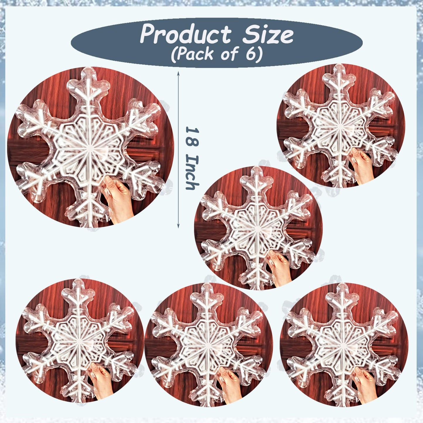 6 Pcs Snowflake Balloons Transparent Winter Snowflake Foil Balloons for Christmas Party Decorations, Frozen Theme Birthday, Winter Wonderland Decor, Holiday Event, Baby Shower