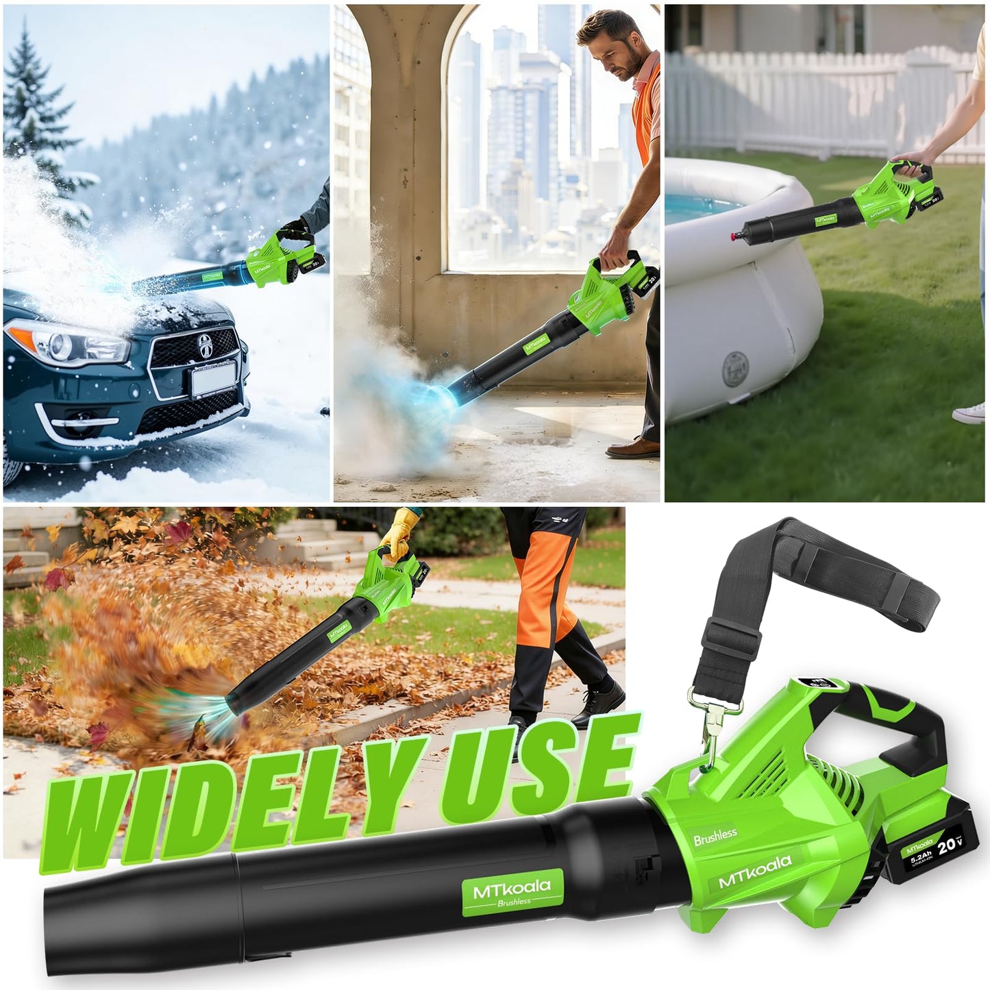 MTkoala Leaf Blower Cordless, New Upgraded 1200W Brushless Motor Leaf Blower, 700CFM 200MPH with 3 Speed Modes, 160Mins Max Runtime, Handheld Electric Blower for Lawn Care, Yard, Dust & Snow (Green)