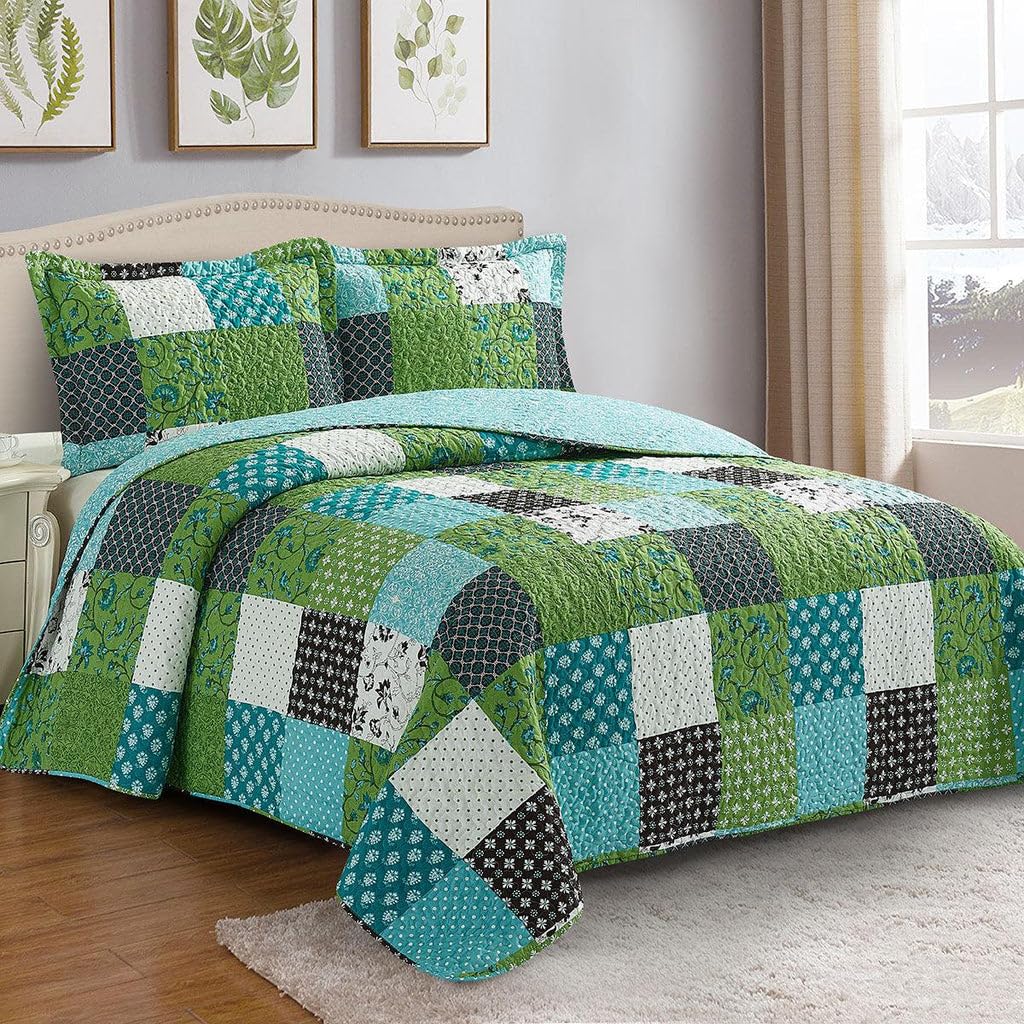 Royal Tradition Rebekah Reversible Coverlets, Queen Over-Sized 3pc Quilt Set (92-Inch Wide x 96-Inch Long) Lightweight Bedspread