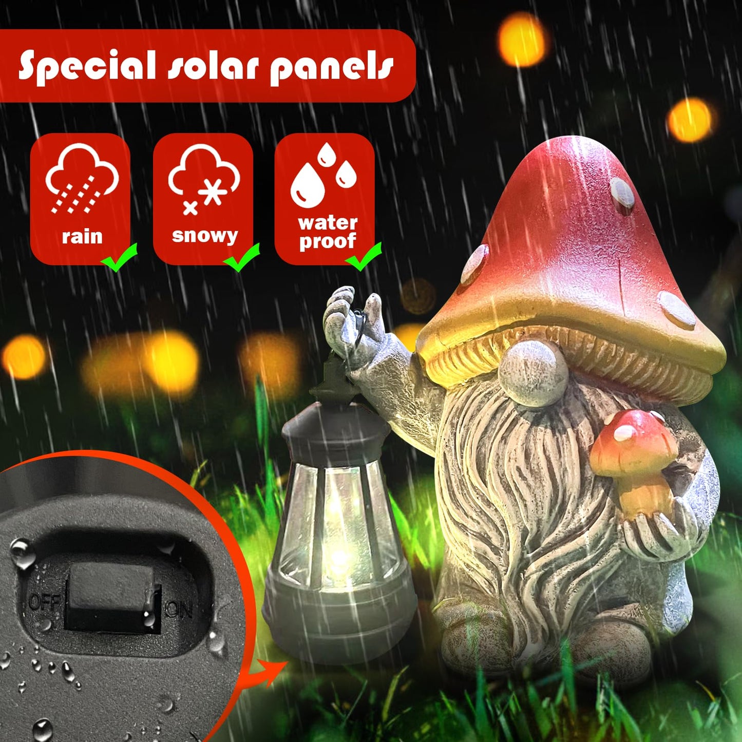 OAWPKY Mushroom Gnome Garden Decor Outdoor Statues, Cute Solar Lights Lawn, Balcony, Yard Decorations, Outdoor Garden Decorations for Patio Mom Gift