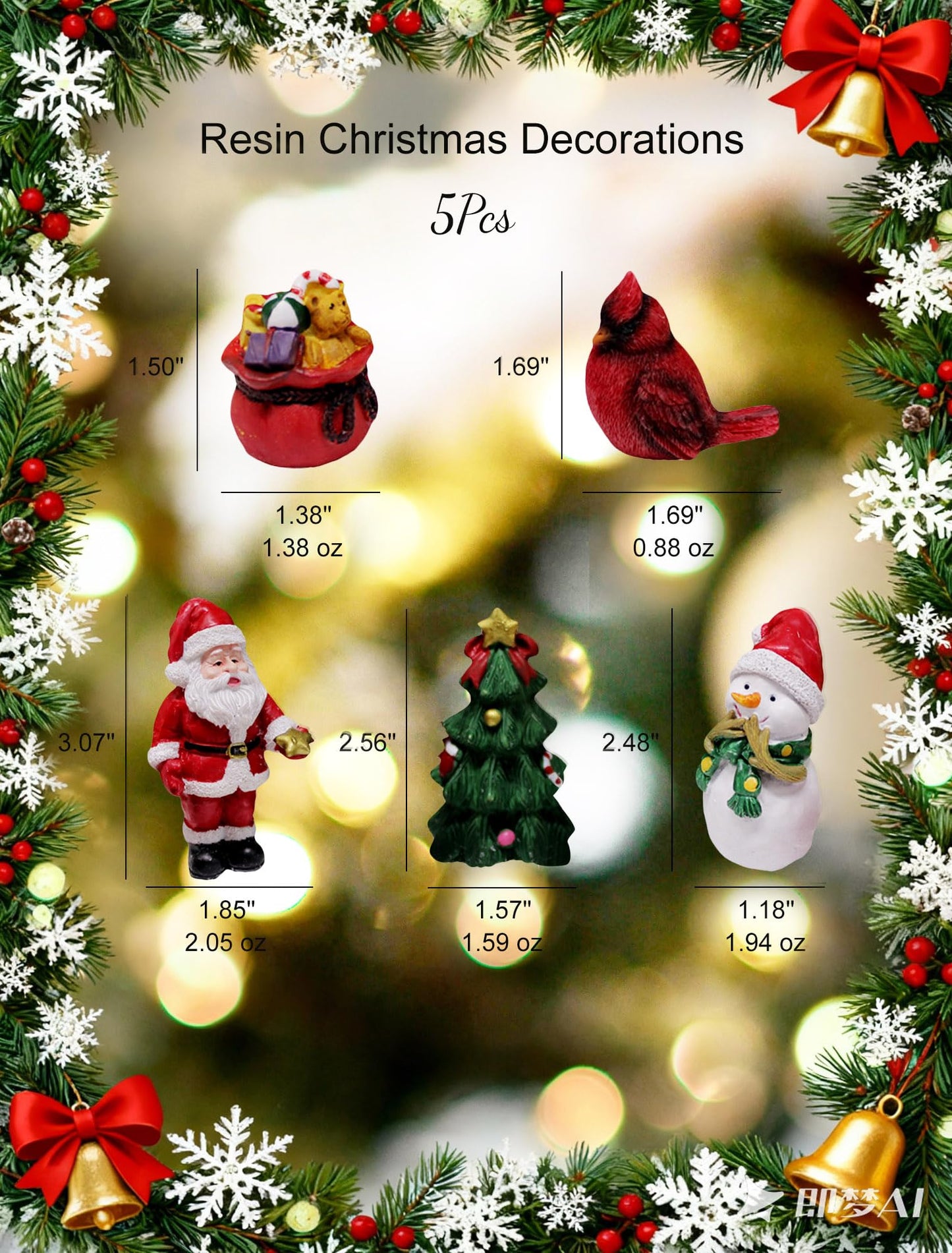 Lamnes Christmas Miniature Figurines, Small Resin Santa Claus Ornaments Christmas Miniature Ornament Resin for Winter New Year Holiday Party Favors Decorations