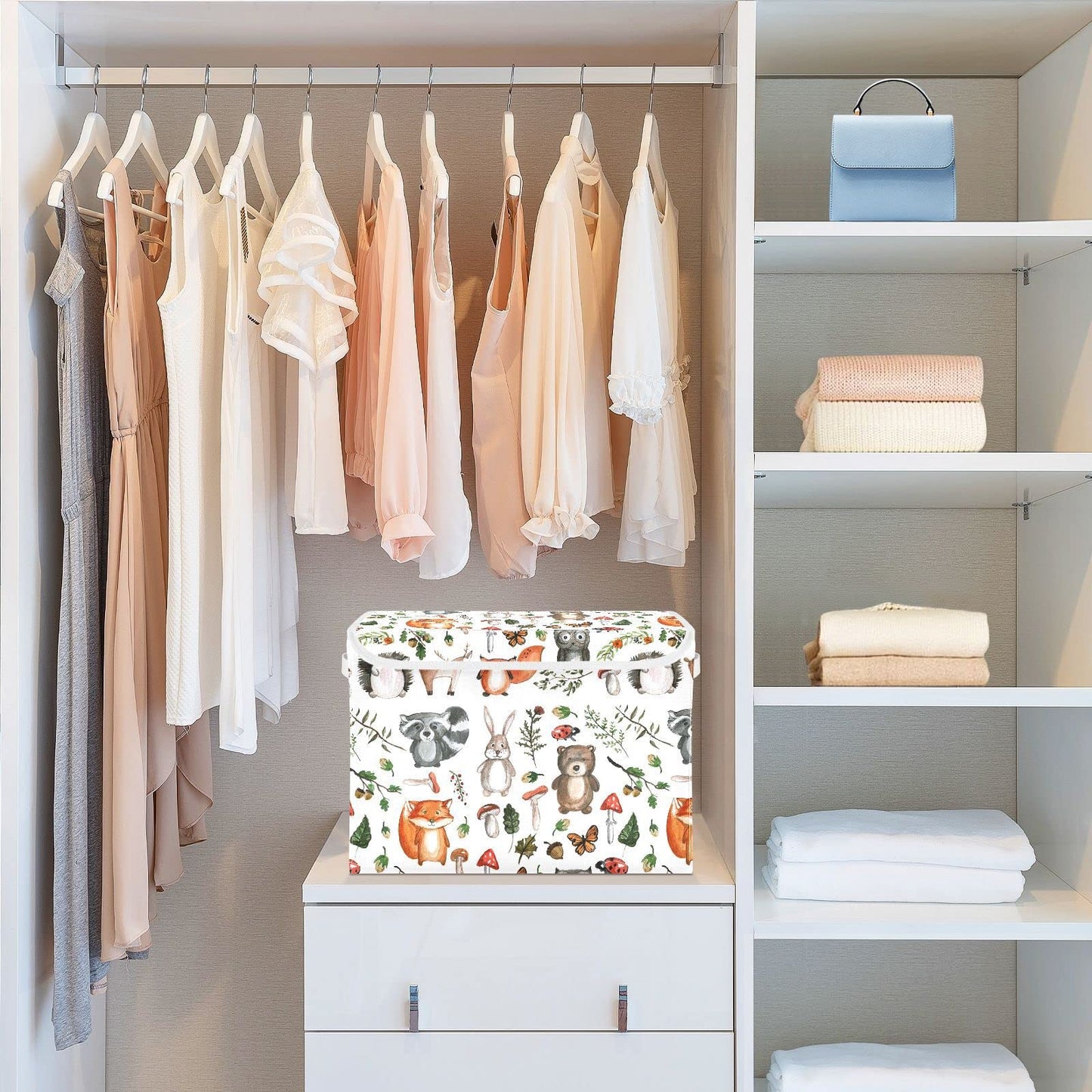 senya Large Storage Bins with Linen Collapsible Foldable Storage Cubes Fabric Closet Organizer Containers box with Flip-Top Lid for Home Bedroom Office 16.7 x 12.6 x 11.8in (Linen-woodland)