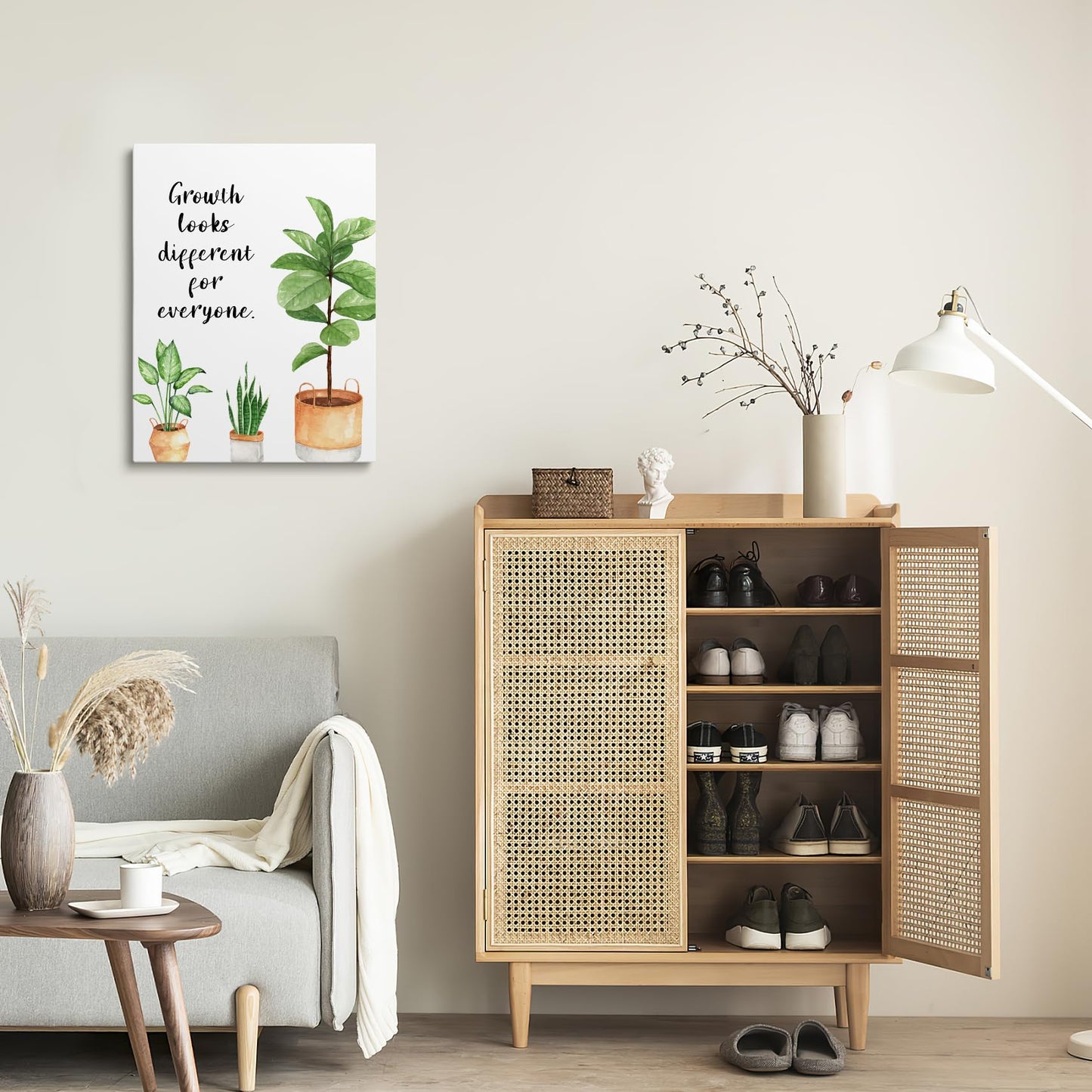 XWELLDAN Growth Looks Different for Everyone Mental Health Growth Mindset Wall Art Canvas Prints,Potted Plant Wall Art Decor for Classroom Therapy Office School Counseling Office, 11 x 14 Inch, Framed