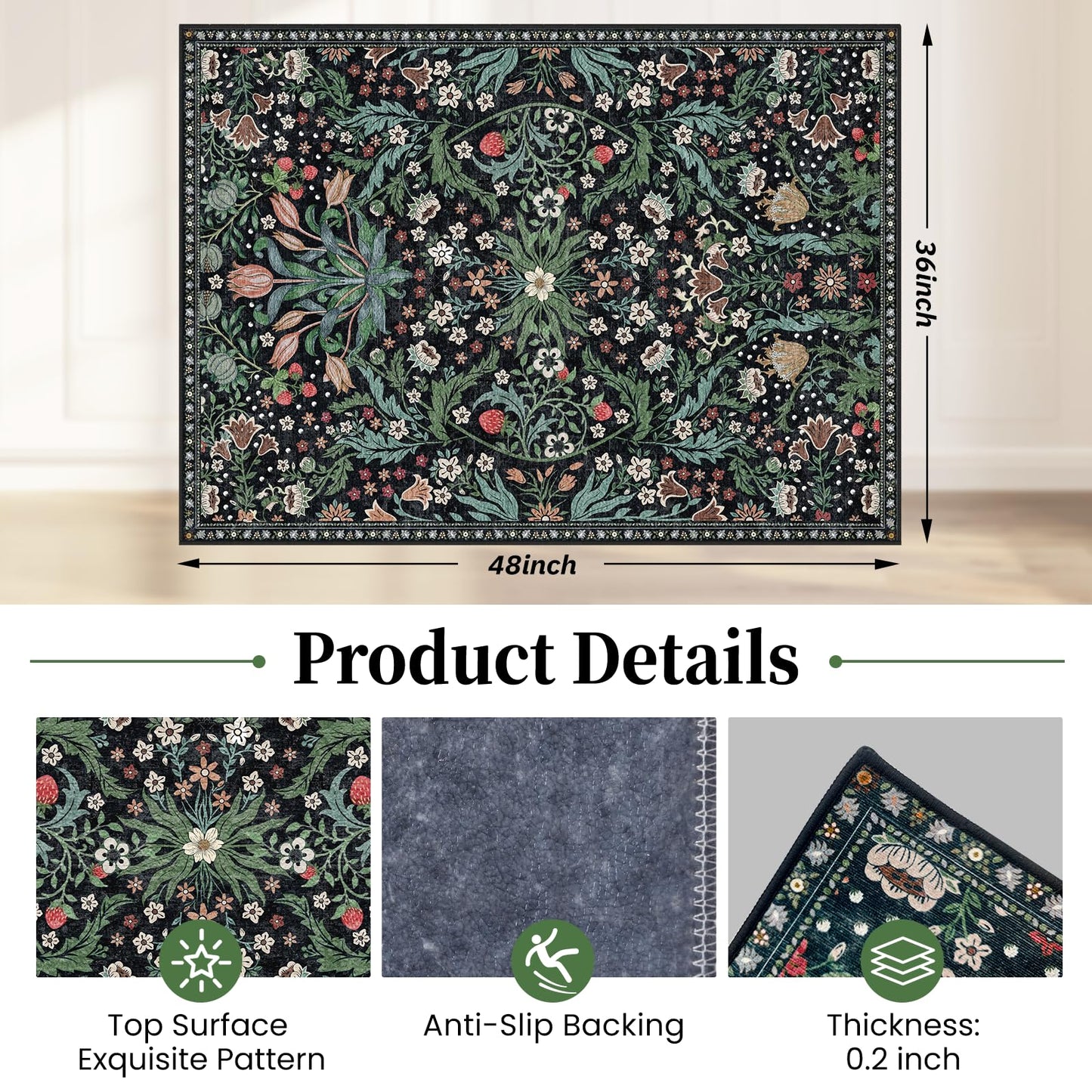 Office Chair Mat for Hardwood Floor & Tile Floor,36"X 48" Heavy Duty Desk Chair Mat for Hard Floors, Under Desk Rug for Rolling Computer Chair,Anti Slip,Low Pile Carpet Floor Protector-Green Grass