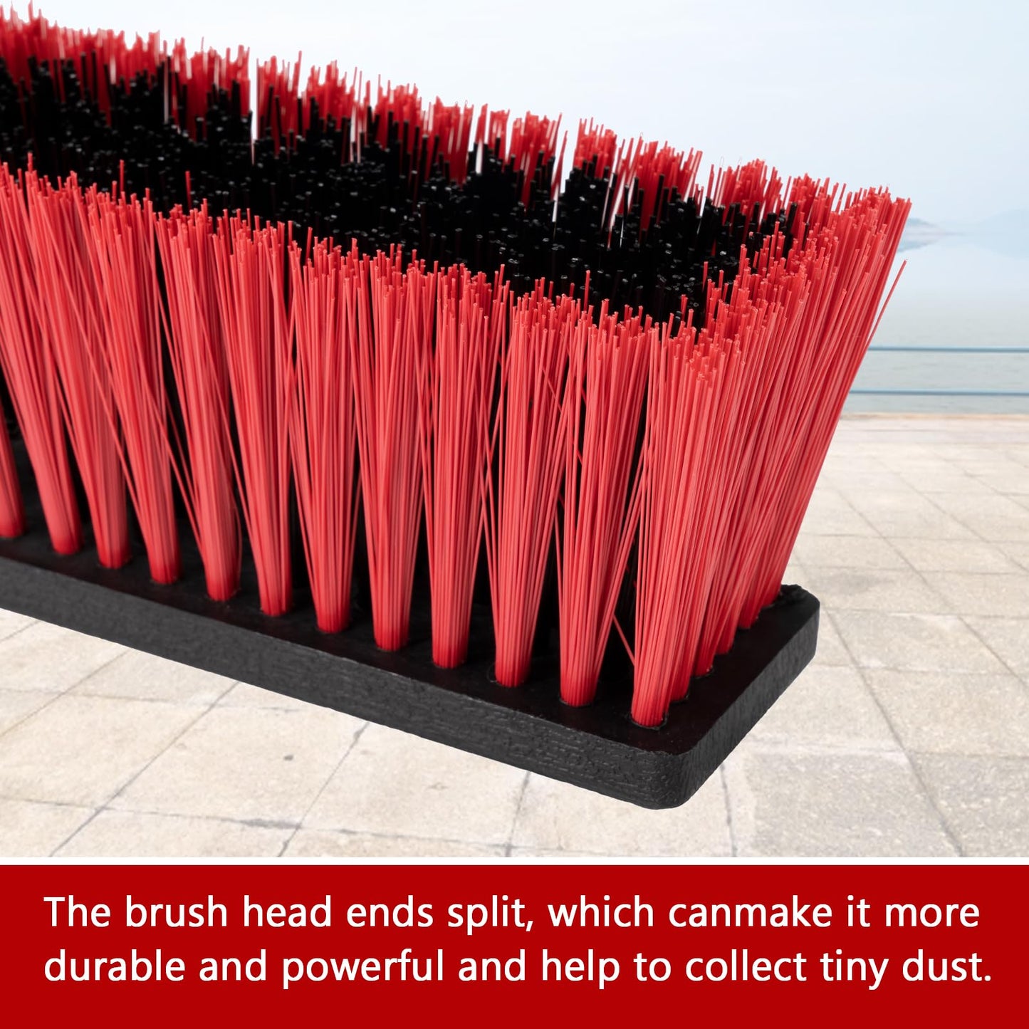 18 Inch Heavy Duty Push Broom Outdoor with 63" Long Handle Stiff Bristle Brush for Patio,Deck,Driveway,Garage,Yard,Warehouse&Concrete Floor Cleaning (Red)