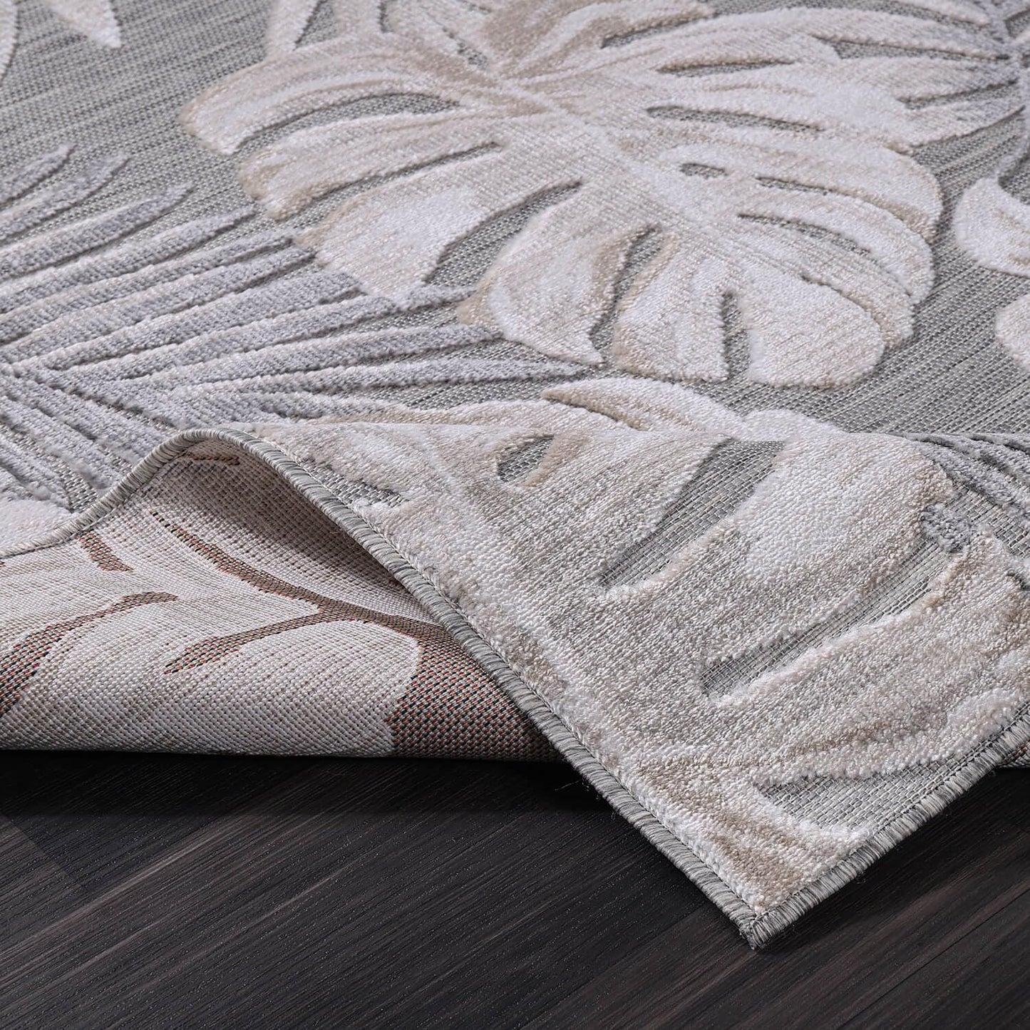 CAMILSON Indoor Outdoor Rug, Beige 6’x9’ Leaf Tropical Botanical Area Rugs for Indoor and Outdoor patios, Easy-Cleaning Non-Shedding Living Room, Garden and Kitchen Washable Outside Carpet (6x9)