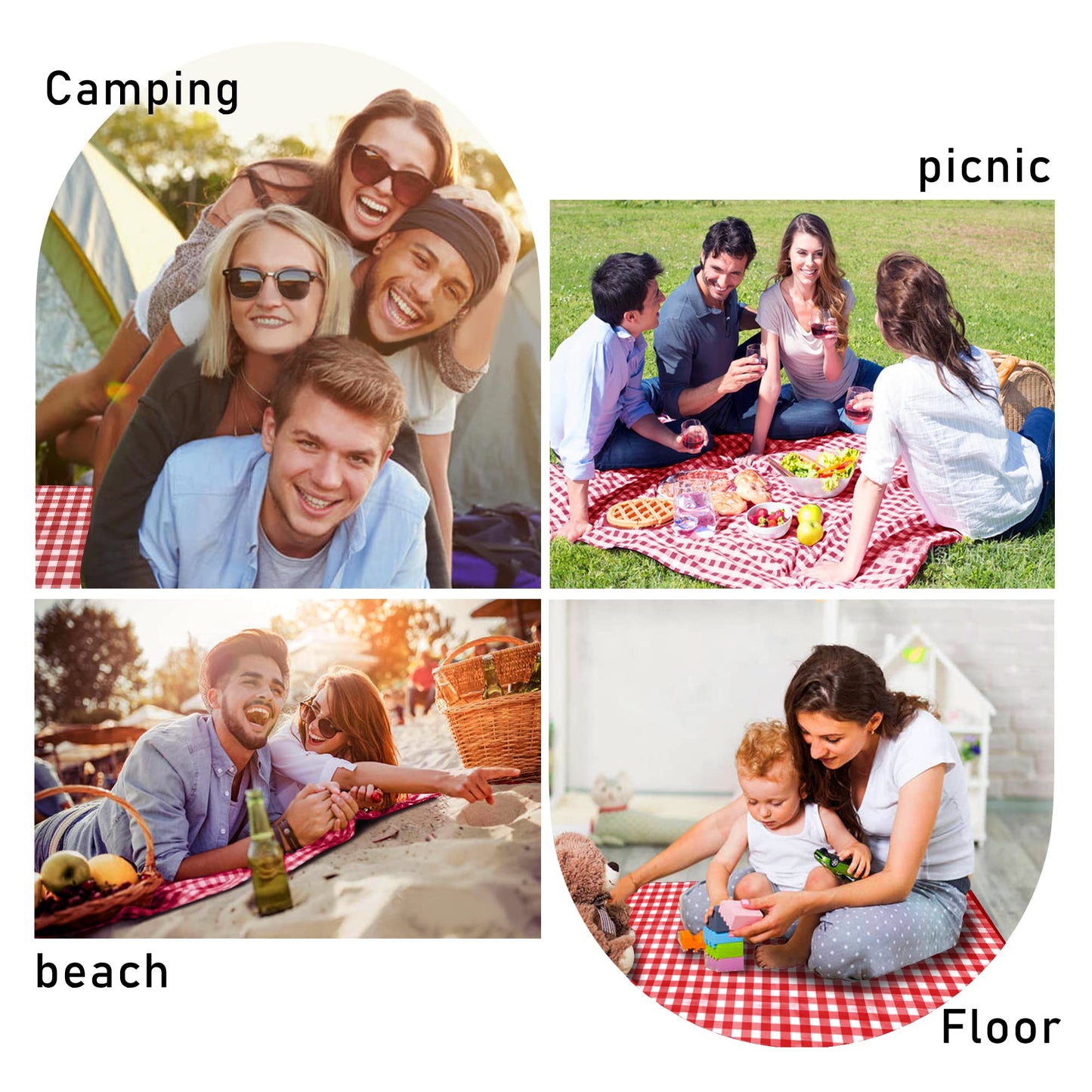 SAMSIER Outdoor Picnic Blankets Waterproof Foldable Sandproof, Large Gingham Cute Picnic Mat Washable Portable for Park Beach Camping Courtyard (Red, 60"×80")