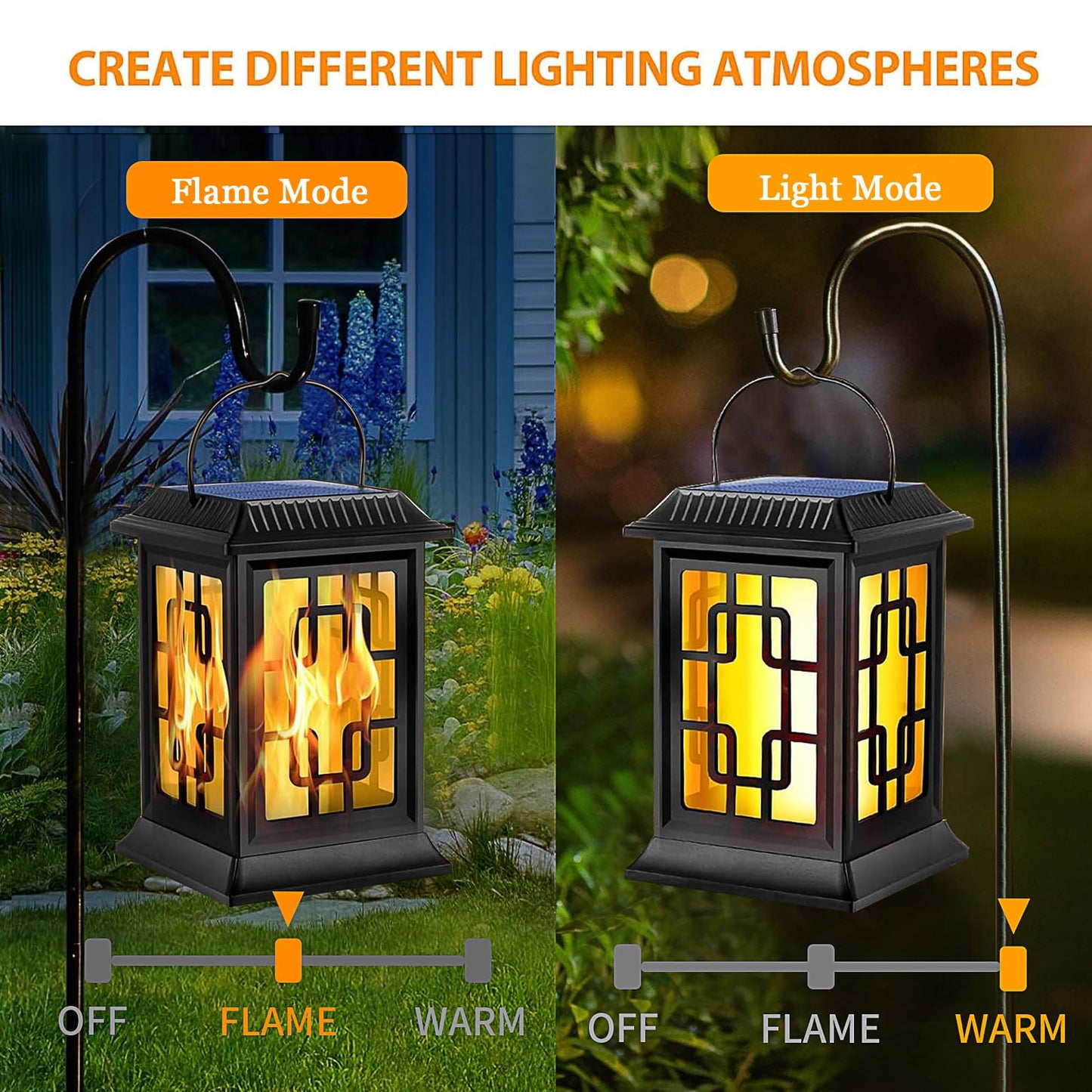 Ambaret Flickering Solar Lantern Outdoor, Waterproof Hanging Flame Solar Powered Lantern for Pathway, Tabletop, Patio, Garden Decoratives (2 Pack)