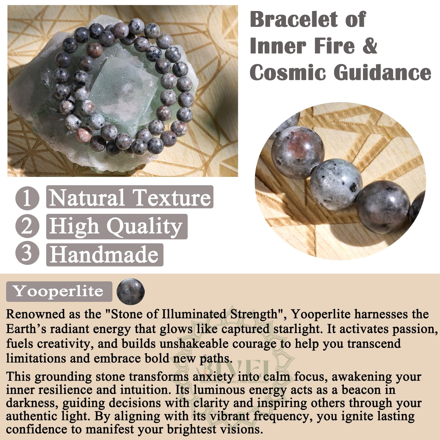 Bivei Natural Gemstone Semi Precious Healing Crystals Handmade Stretchy Round Beads Bracelet, Enhance Positive Energy,Stocking Stuffers for Women(Yooperlite (Inspiration & clarity)(Large))